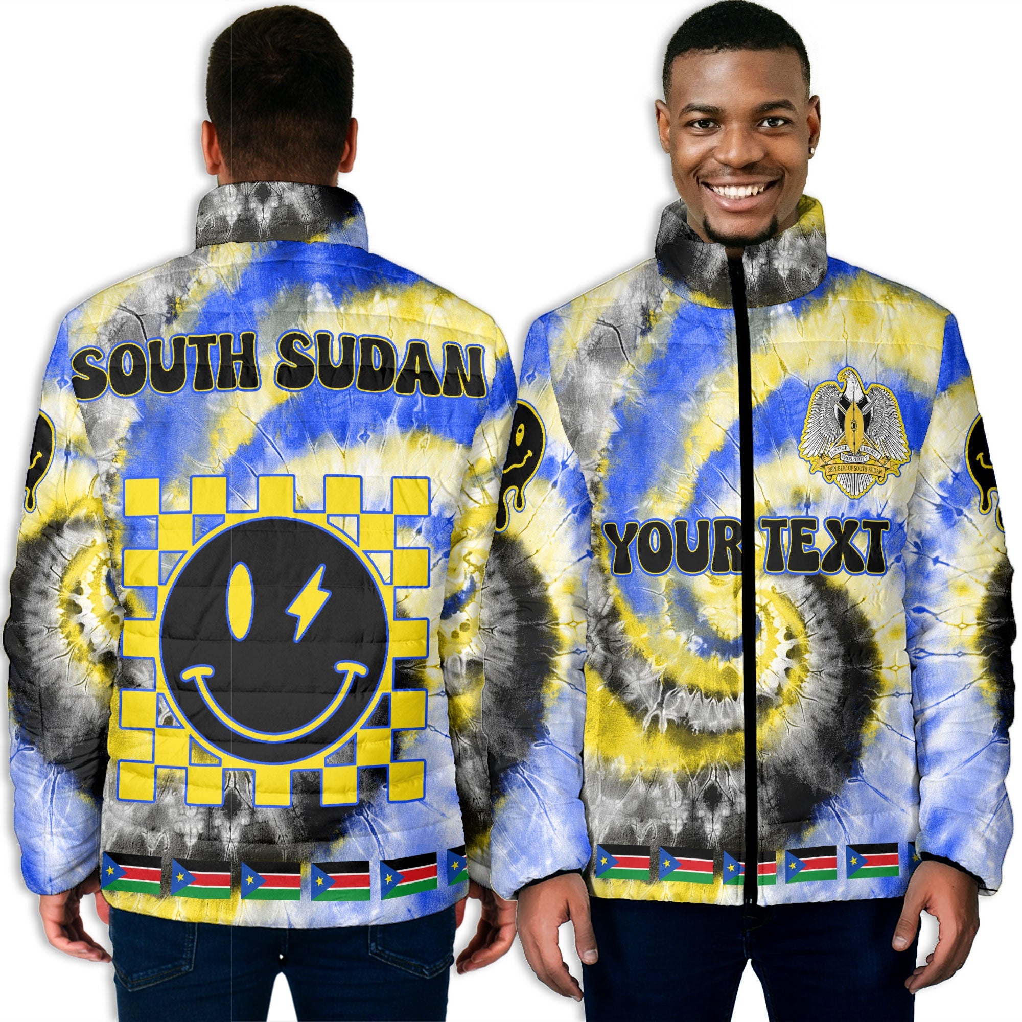 South Sudan Men Padded Jacket Custom Tie Dye Style 3