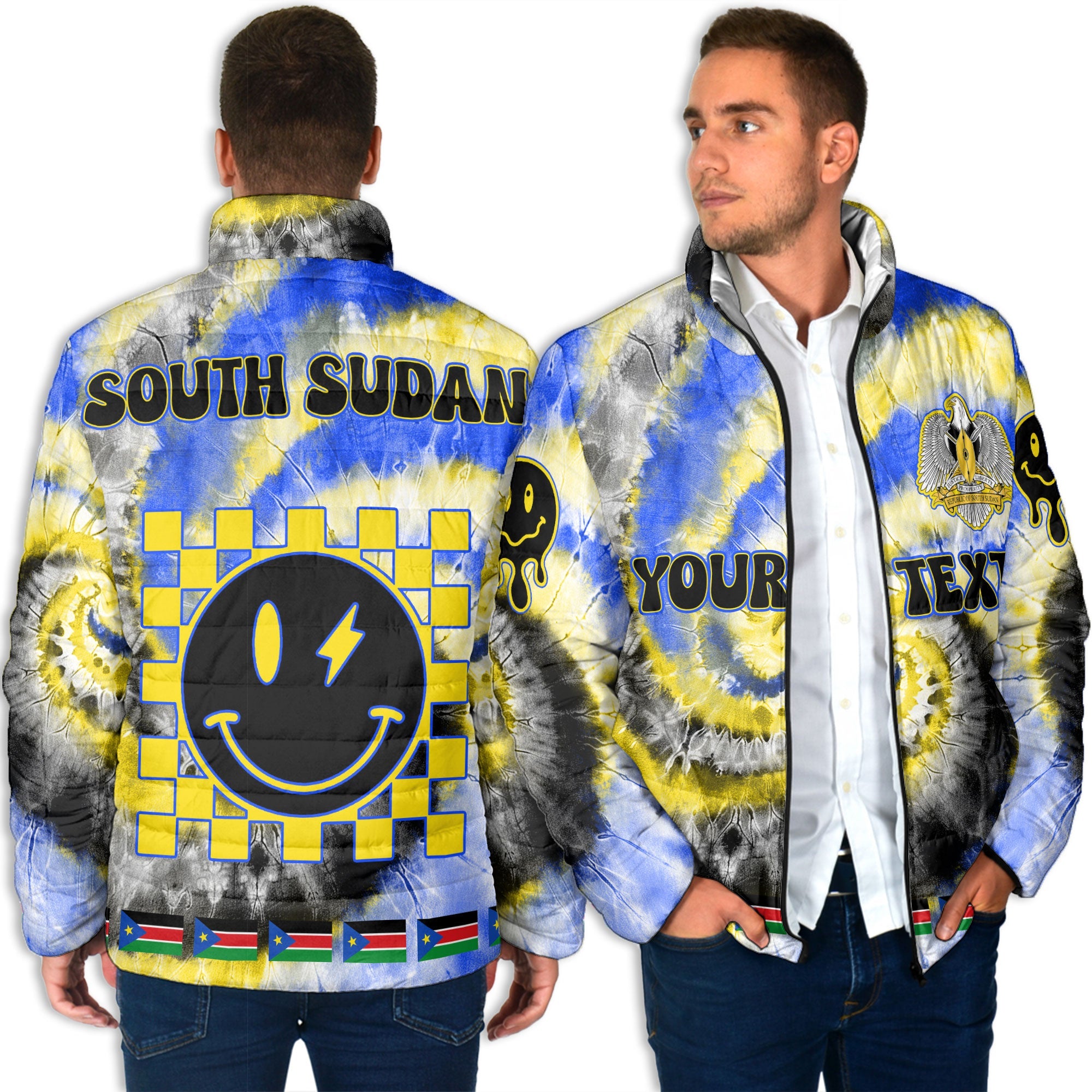 South Sudan Men Padded Jacket Custom Tie Dye Style 4