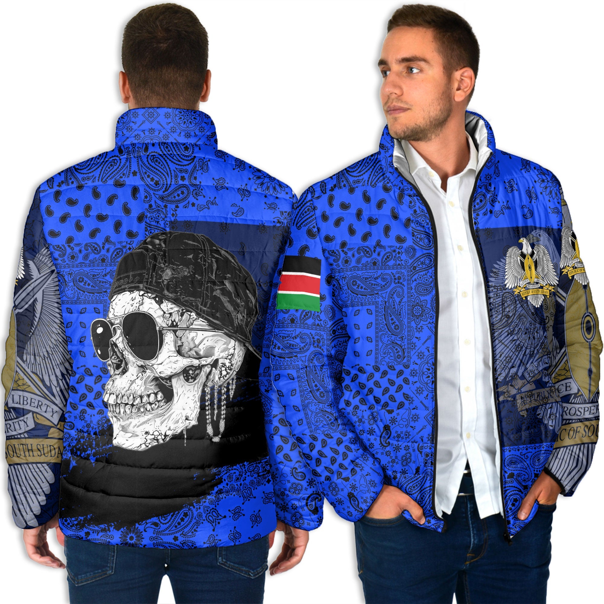 South Sudan Men Padded Jacket Paisley Flag And Skull Style 4