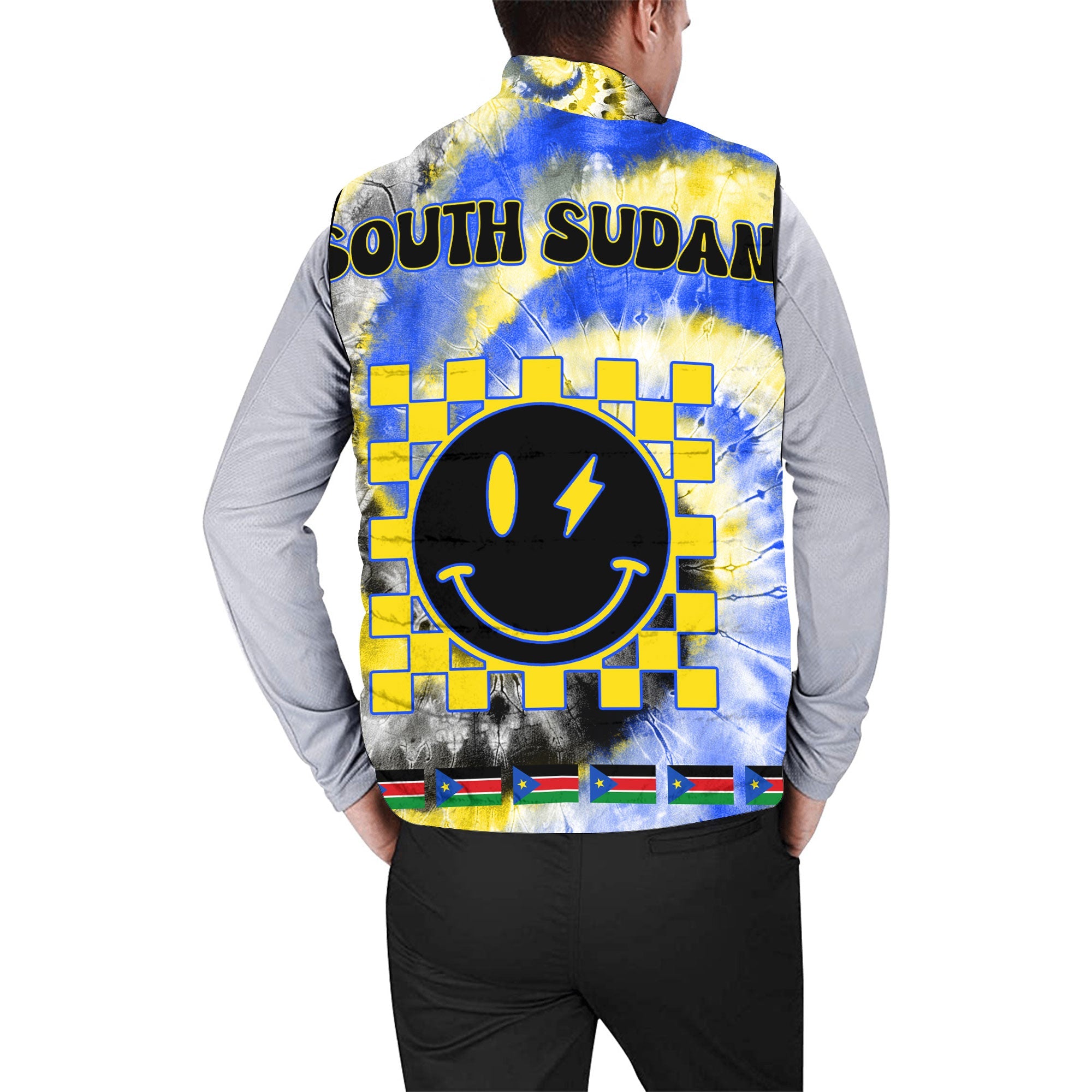 South Sudan Men Padded Jacket Vest Custom Tie Dye Style 2