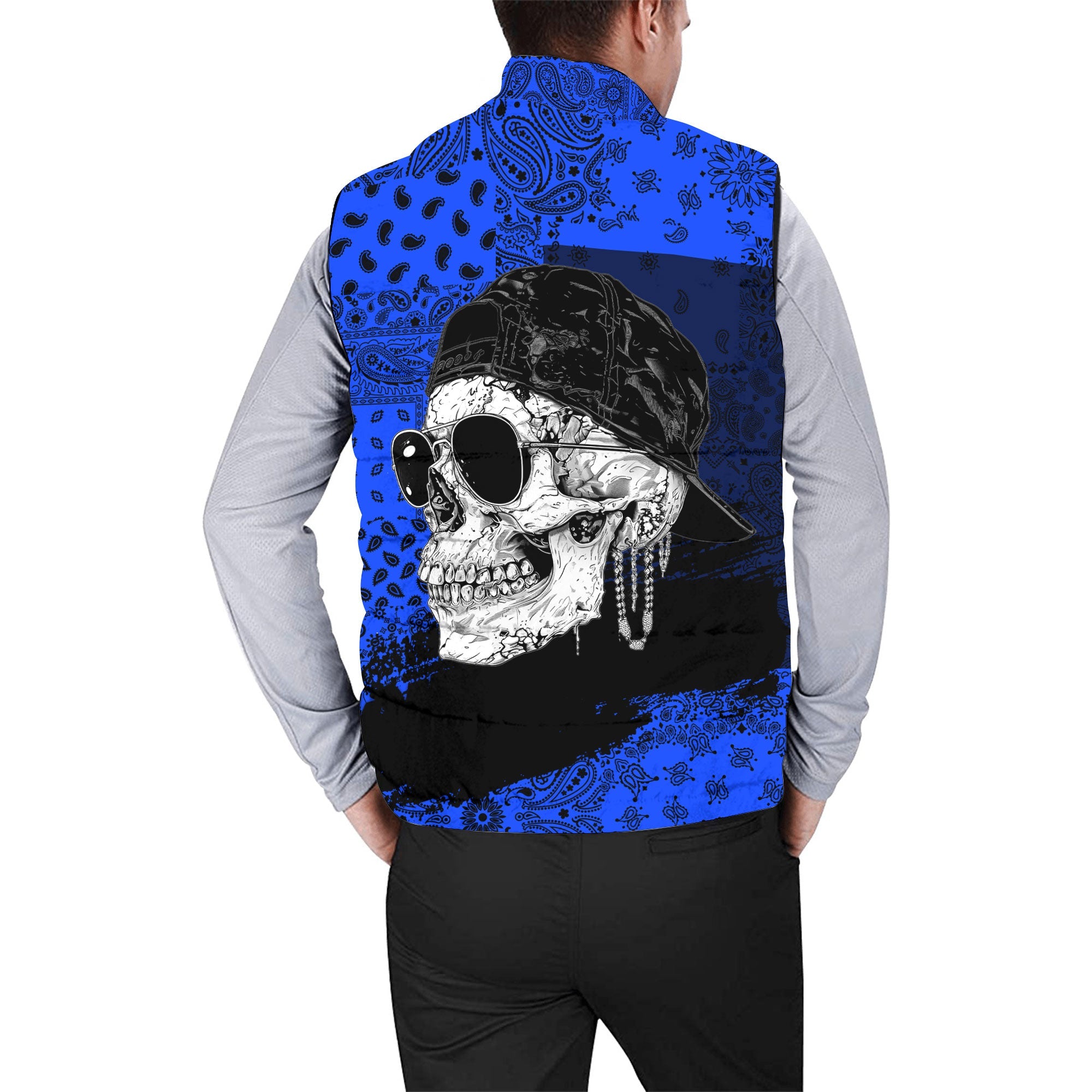 South Sudan Men Padded Jacket Vest Paisley Flag And Skull Style 2