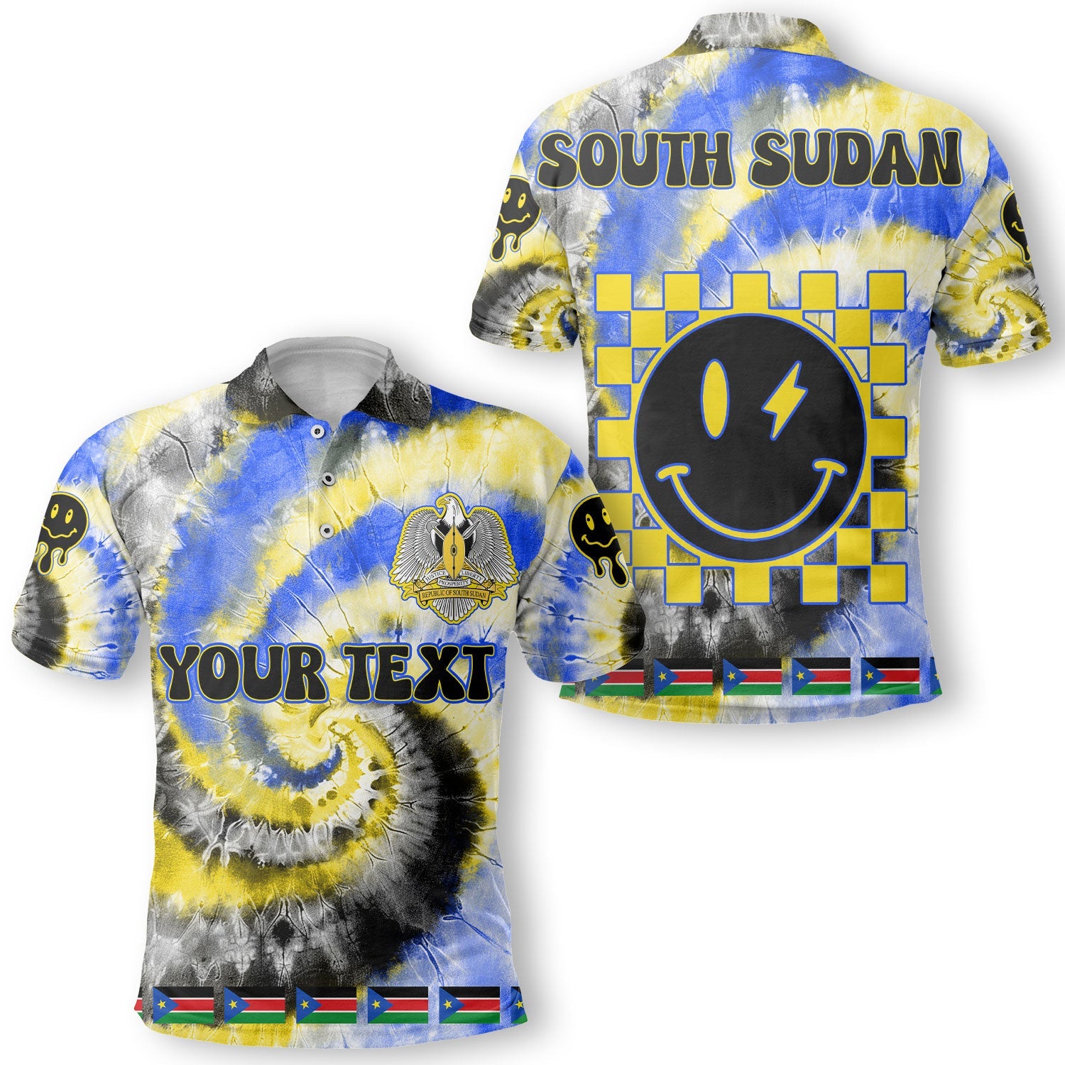 South Sudan Polo Shirt Custom Tie Dye Style 1