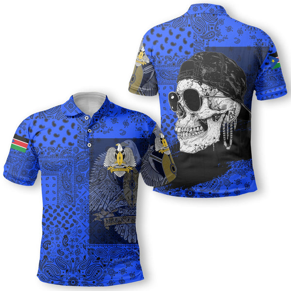 South Sudan Polo Shirt Paisley Flag And Skull Style 1