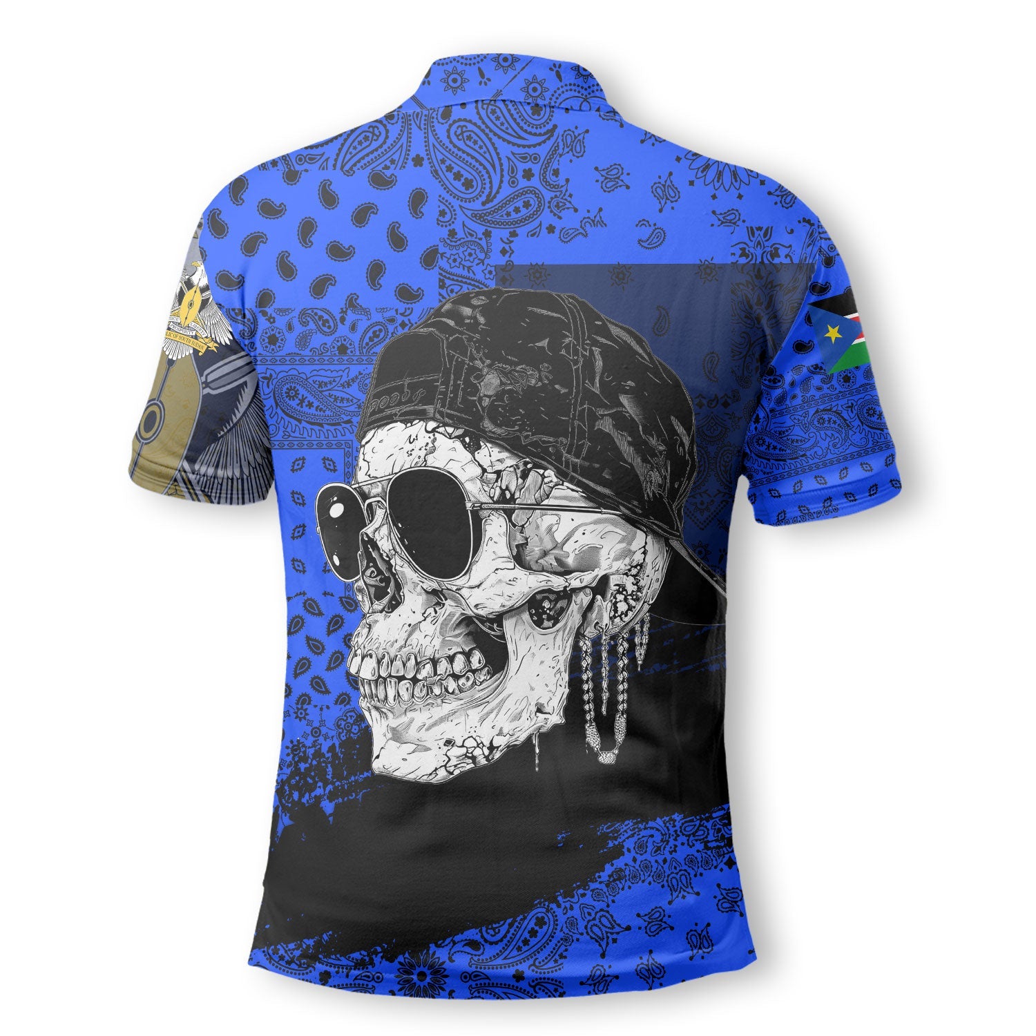 South Sudan Polo Shirt Paisley Flag And Skull Style 3