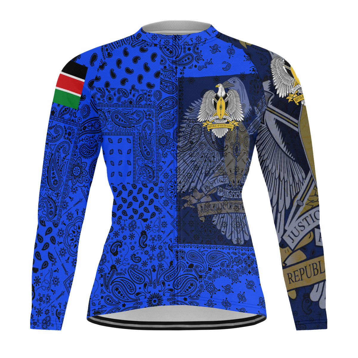 South Sudan Raglan Men Cycling Jersey Long Sleeve Paisley Flag And Skull Style 1