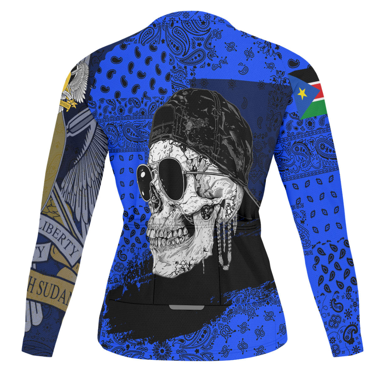 South Sudan Raglan Men Cycling Jersey Long Sleeve Paisley Flag And Skull Style 2