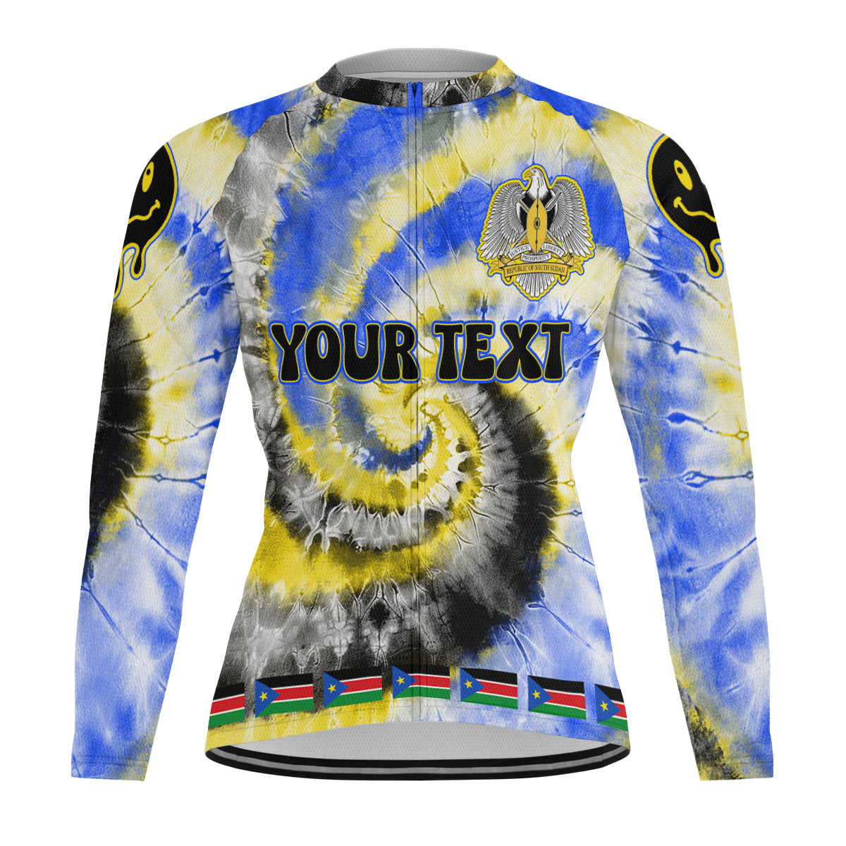 South Sudan Raglan Men Cycling Jersey Long Sleeve Custom Tie Dye Style 2