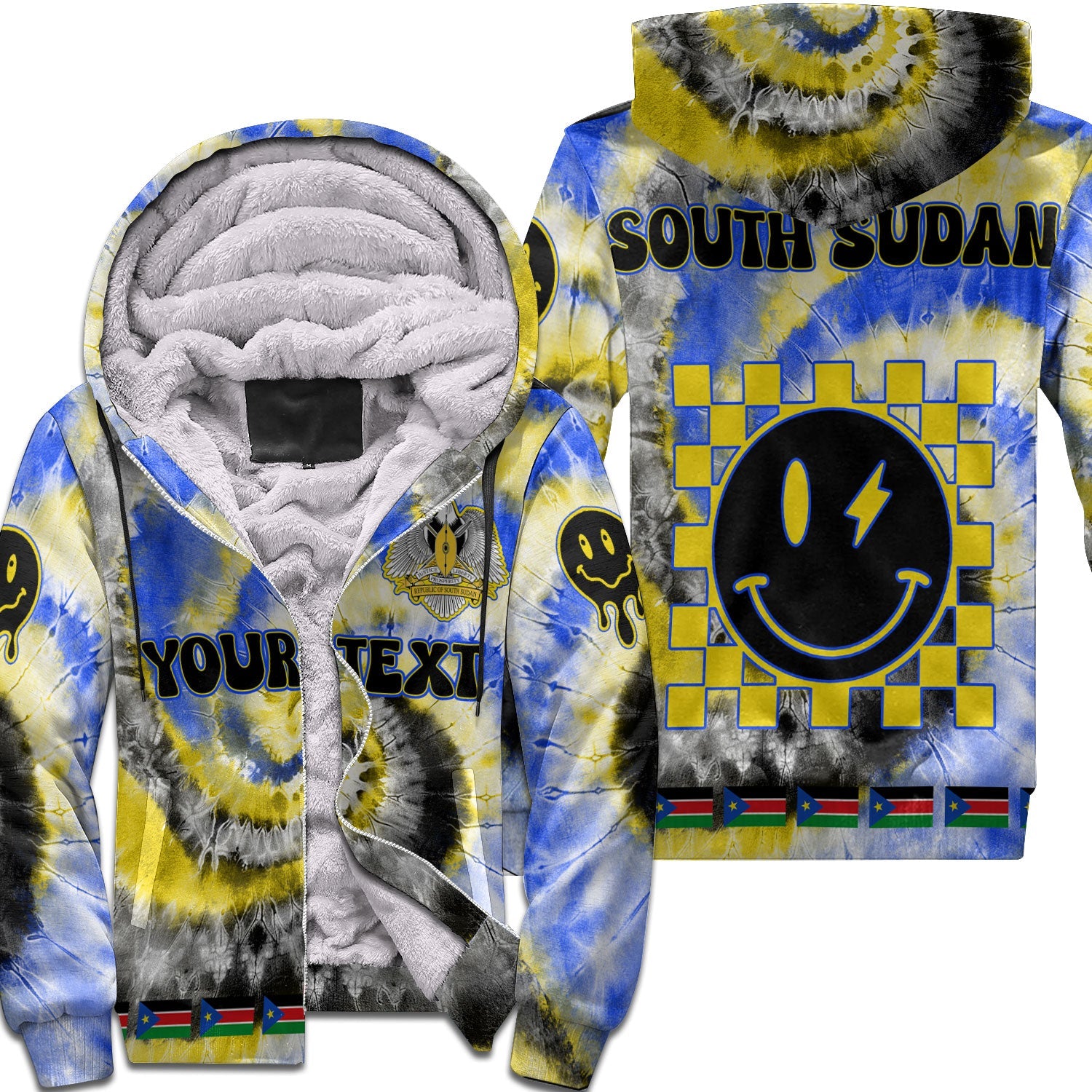 South Sudan Sherpa Hoodie Custom Tie Dye Style 1