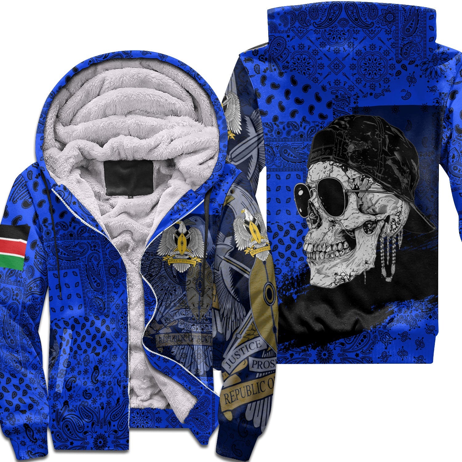 South Sudan Sherpa Hoodie Paisley Flag And Skull Style 1