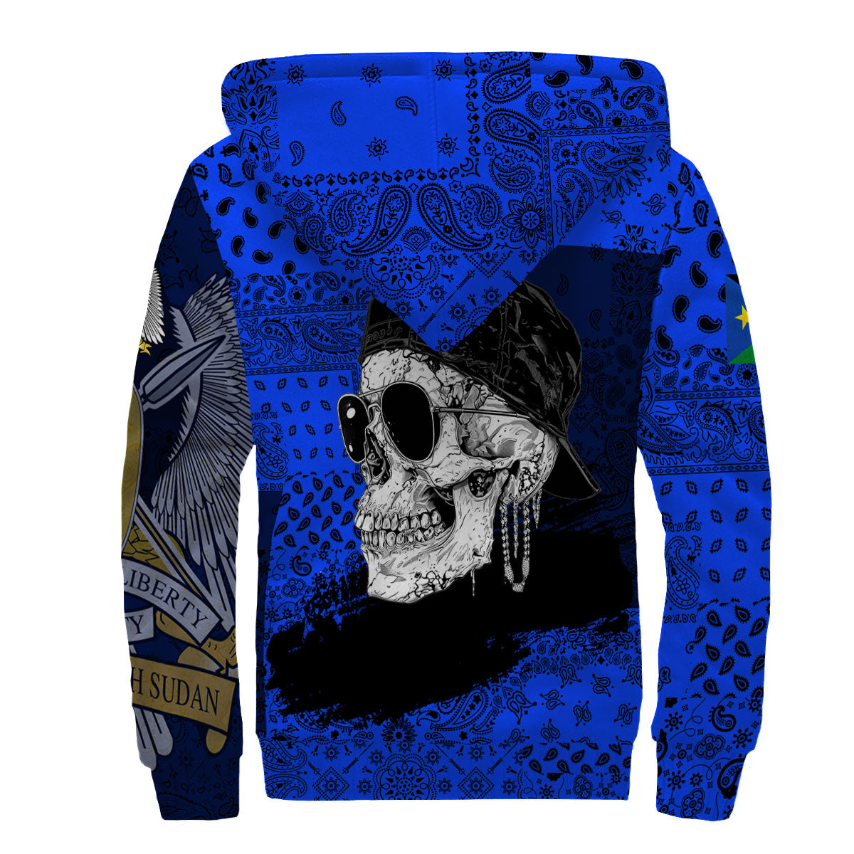 South Sudan Sherpa Hoodie Paisley Flag And Skull Style 2