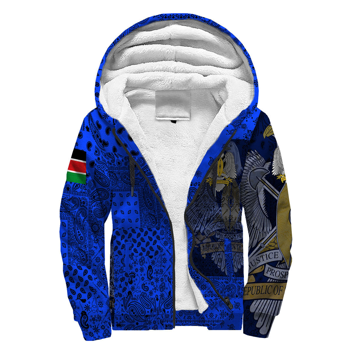 South Sudan Sherpa Hoodie Paisley Flag And Skull Style 3