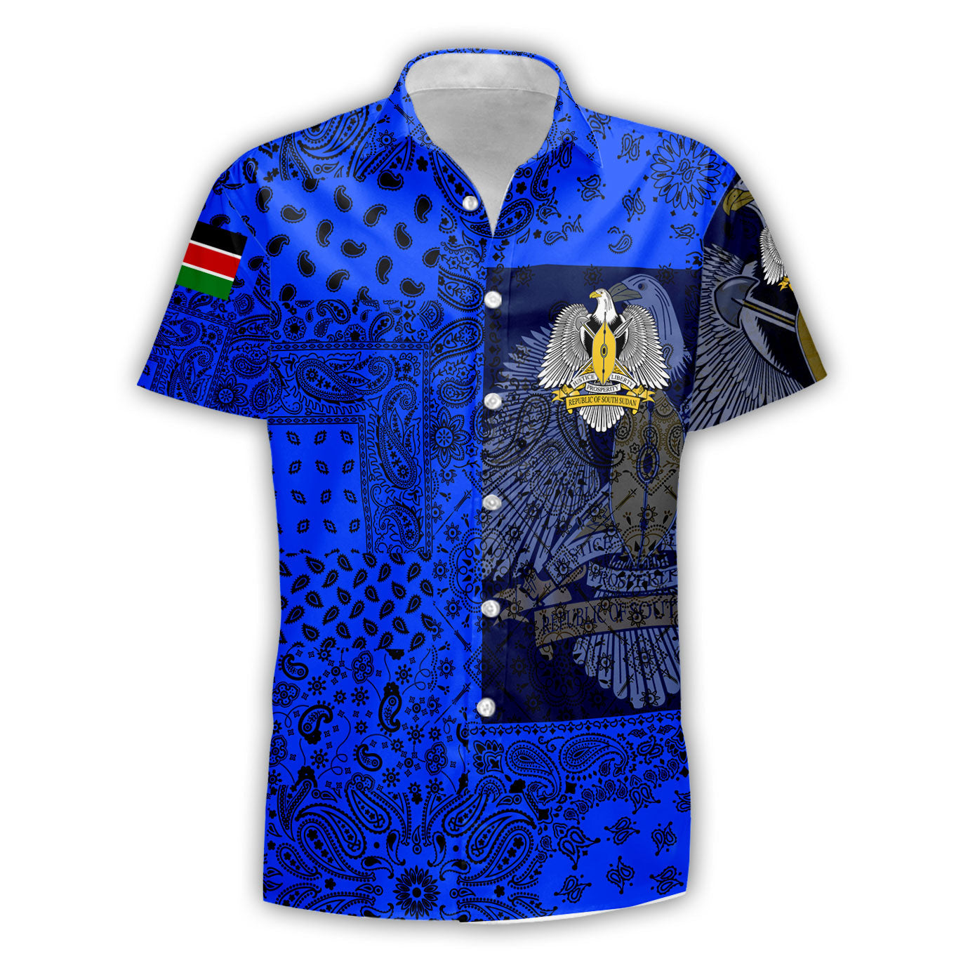 South Sudan Short Sleeve Shirt Paisley Flag And Skull Style 1