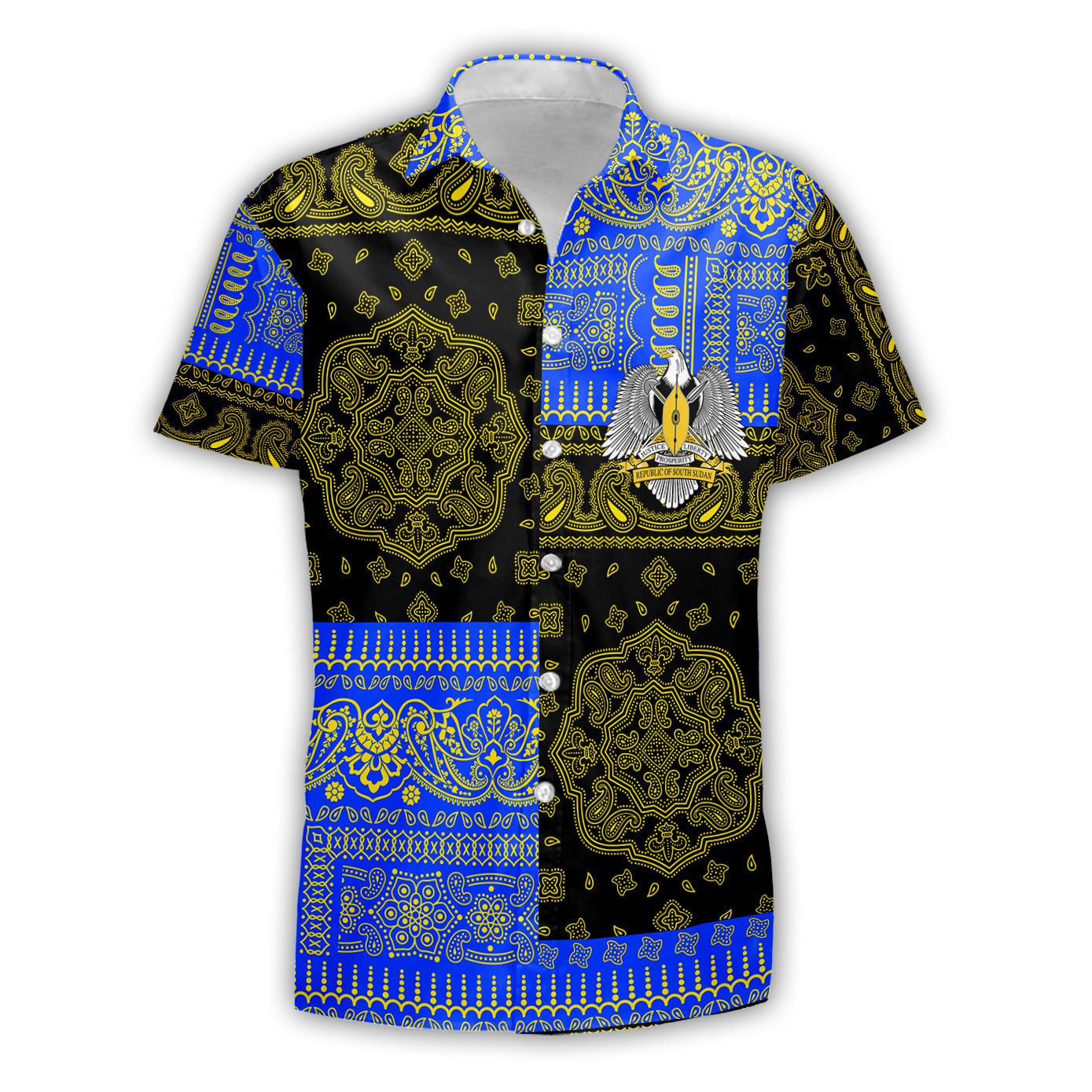 South Sudan Short Sleeve Shirt Flag And Paisley Basic Style 2