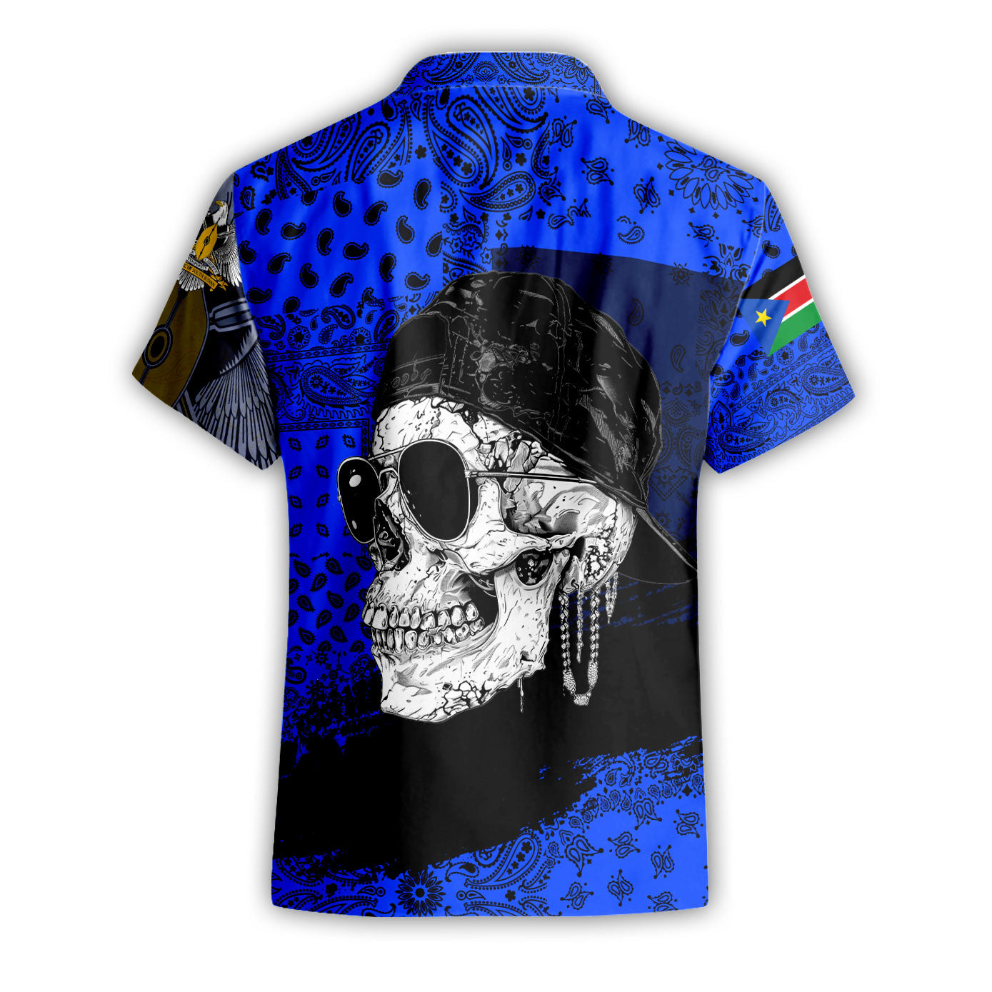 South Sudan Short Sleeve Shirt Paisley Flag And Skull Style 2