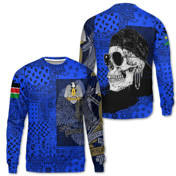 South Sudan Sweatshirt Paisley Flag And Skull Style 1