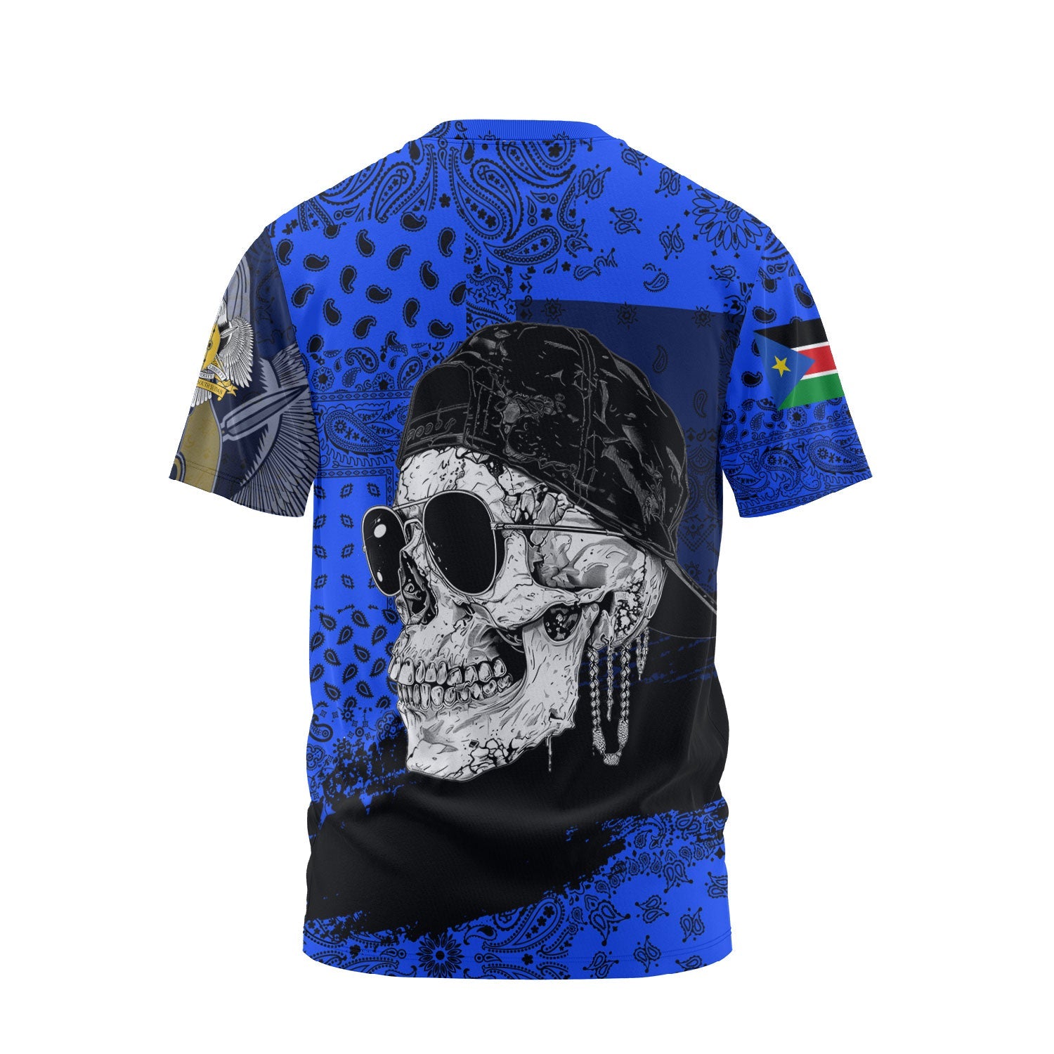 South Sudan T Shirt Paisley Flag And Skull Style 2