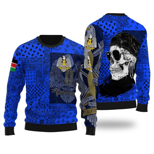 South Sudan Ugly Sweater Paisley Flag And Skull Style 1