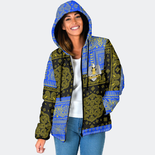 South Sudan Women Hooded Padded Jacket Flag And Paisley Basic Style 1