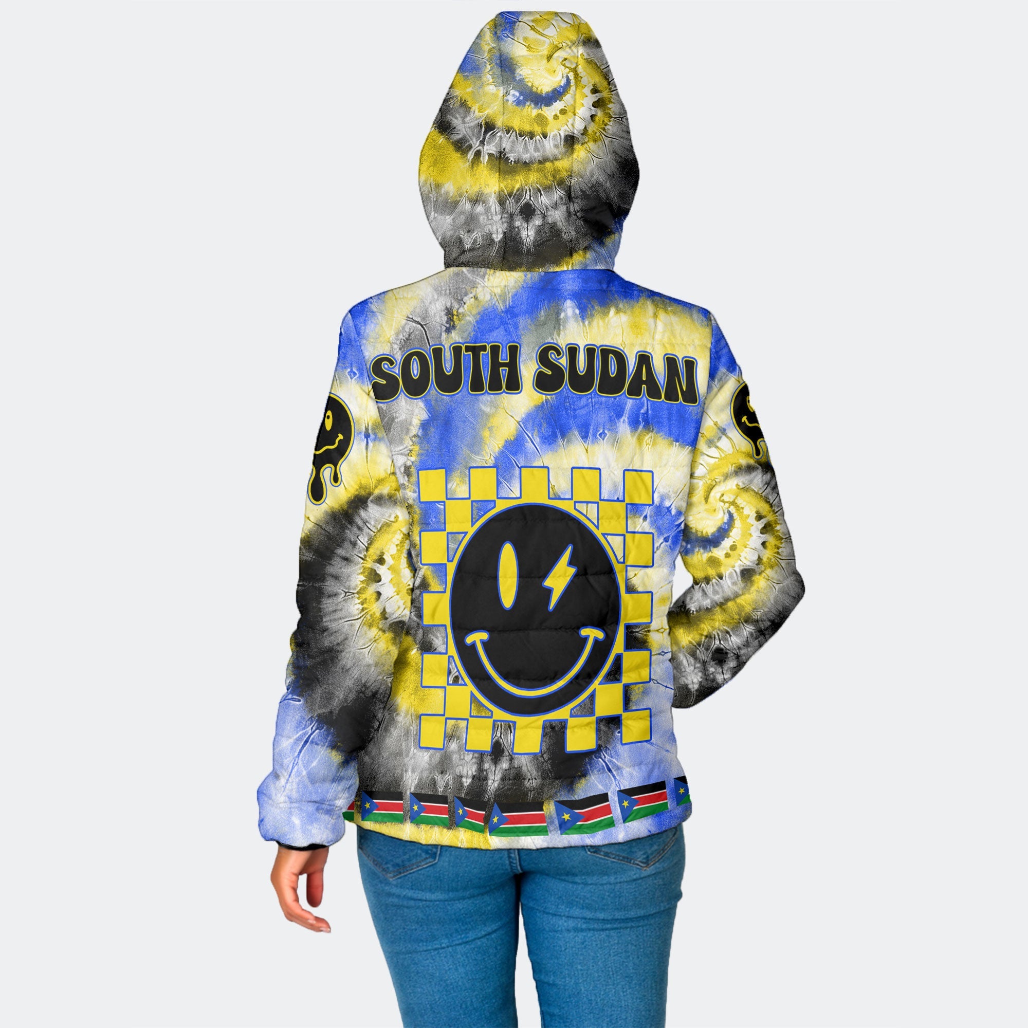 South Sudan Women Hooded Padded Jacket Custom Tie Dye Style 2