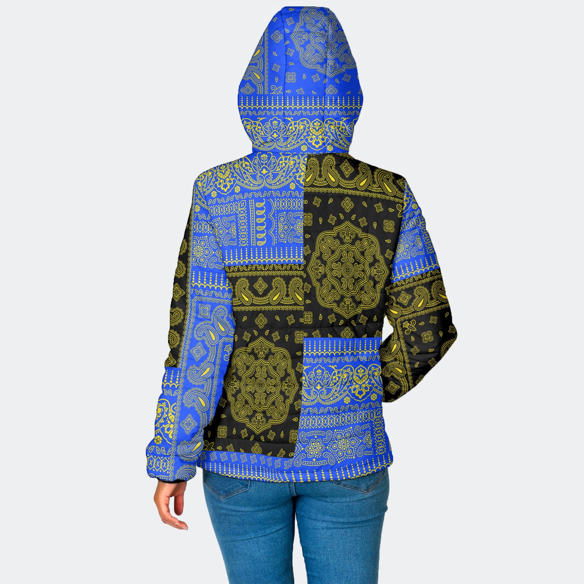 South Sudan Women Hooded Padded Jacket Flag And Paisley Basic Style 2