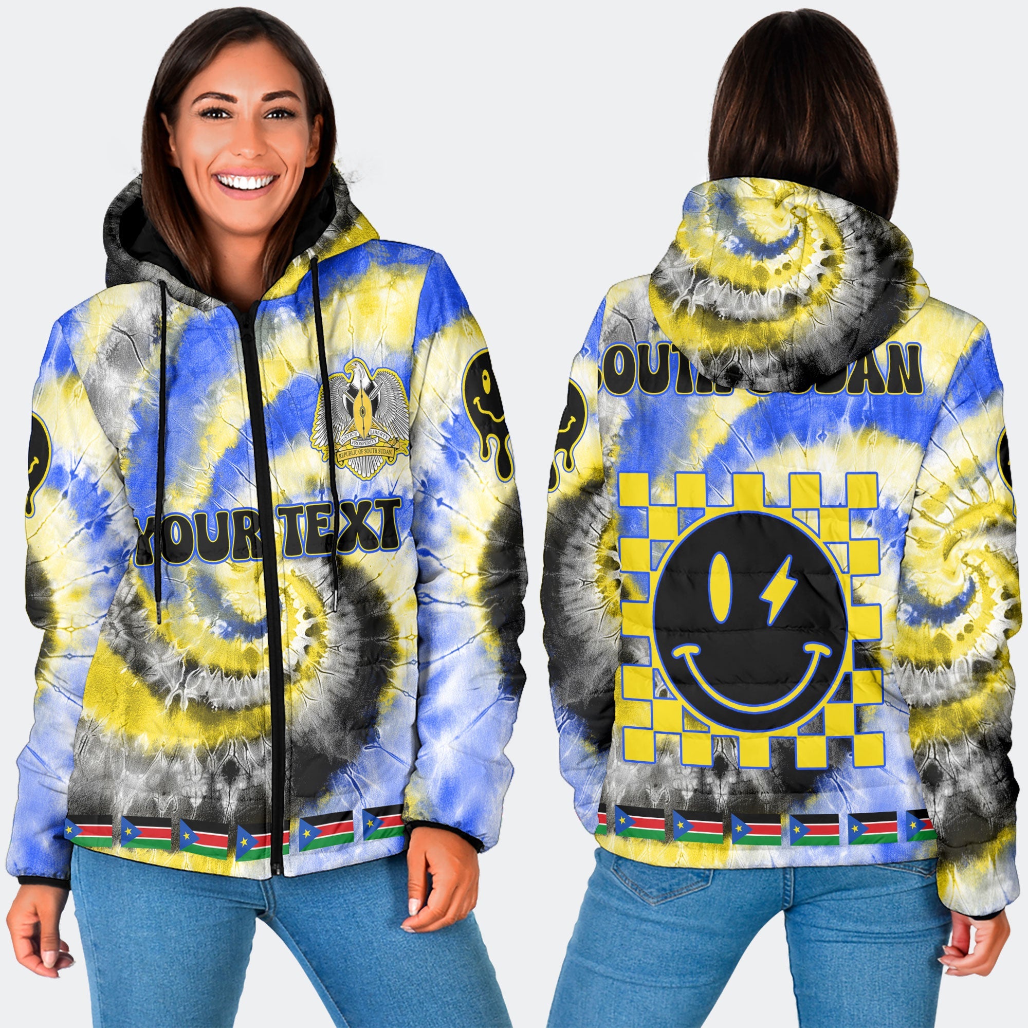 South Sudan Women Hooded Padded Jacket Custom Tie Dye Style 3