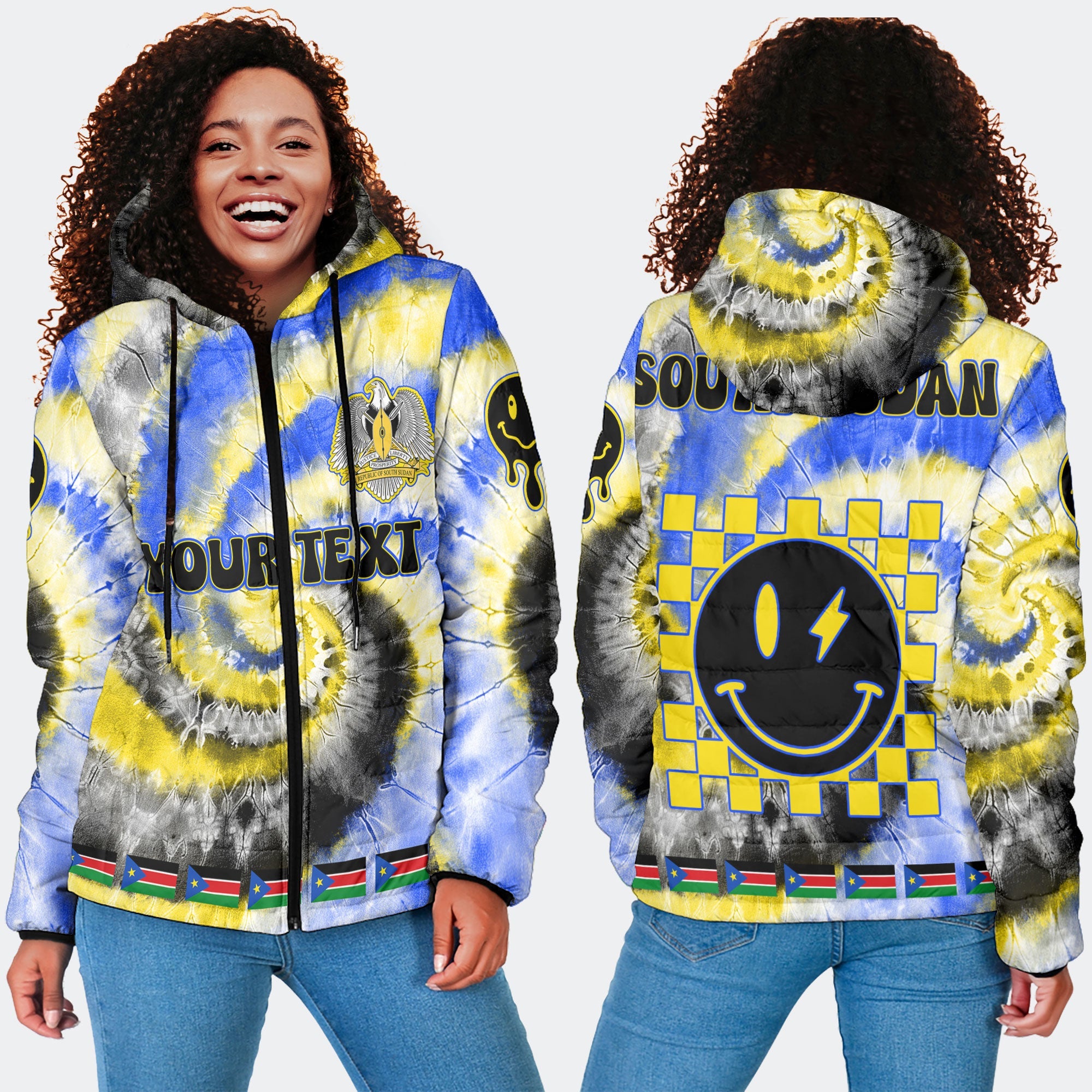 South Sudan Women Hooded Padded Jacket Custom Tie Dye Style 4