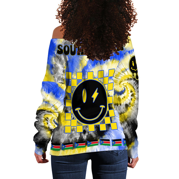 South Sudan Women Off Shoulder Sweatshirt Custom Tie Dye Style 1