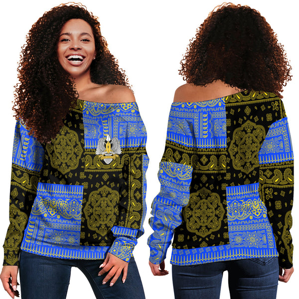 South Sudan Women Off Shoulder Sweatshirt Flag And Paisley Basic Style 1