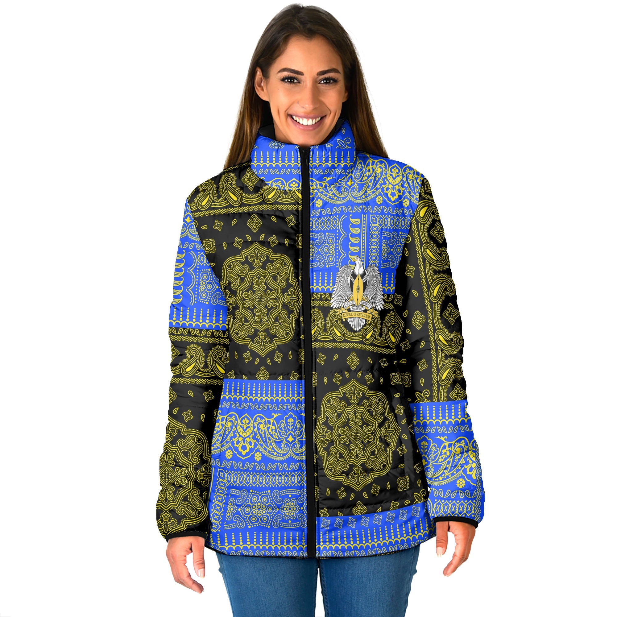 South Sudan Women Padded Jacket Flag And Paisley Basic Style 1