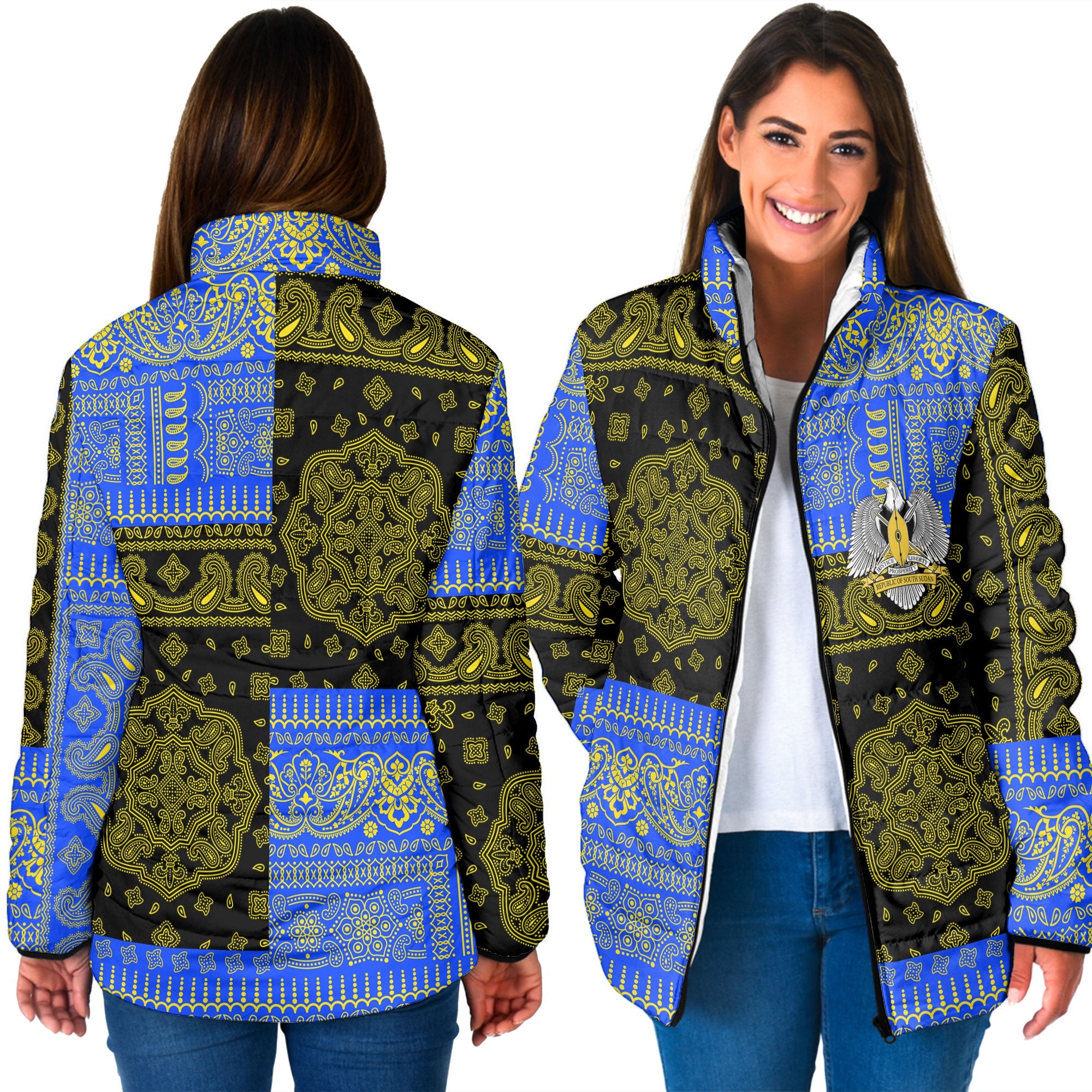 South Sudan Women Padded Jacket Flag And Paisley Basic Style 3