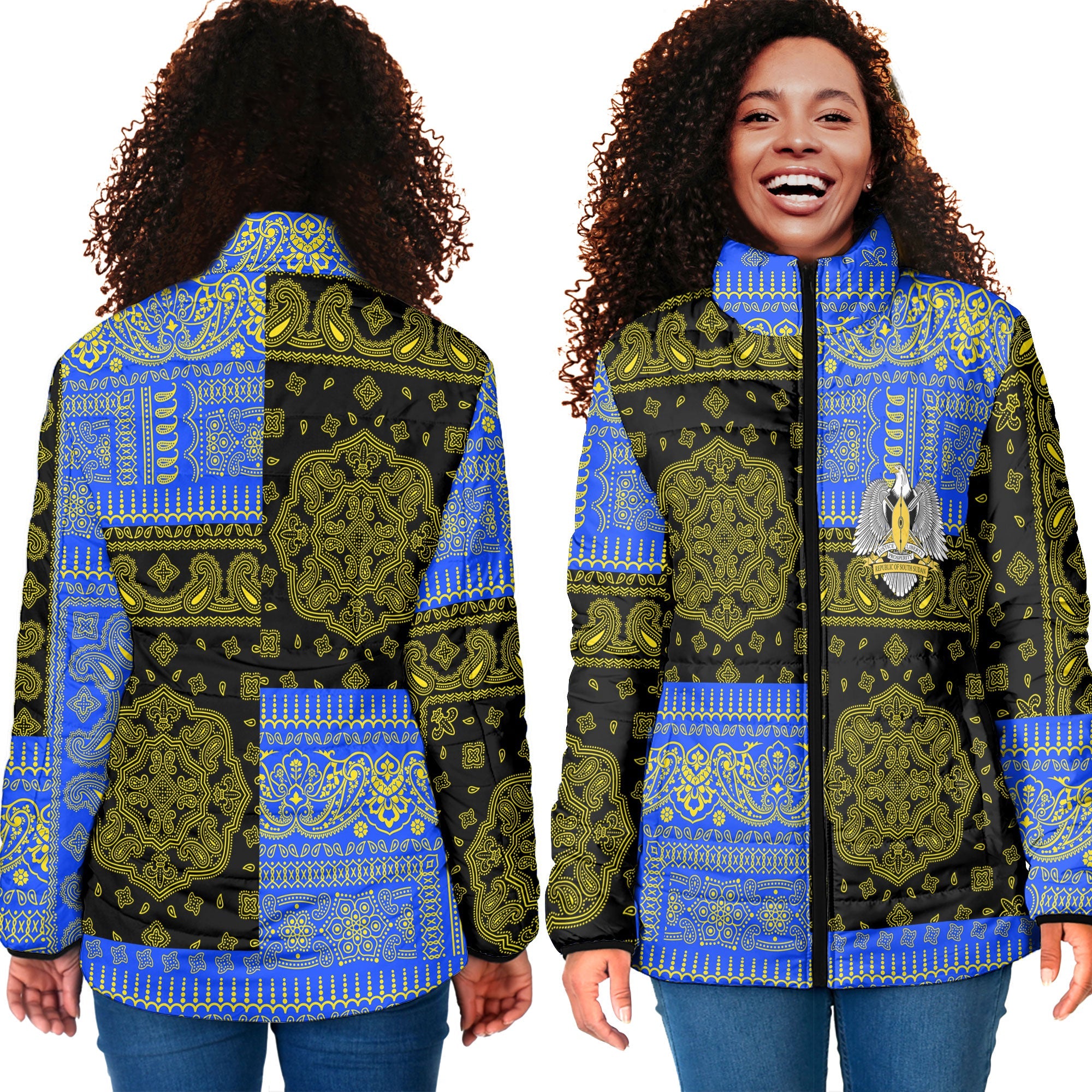 South Sudan Women Padded Jacket Flag And Paisley Basic Style 4