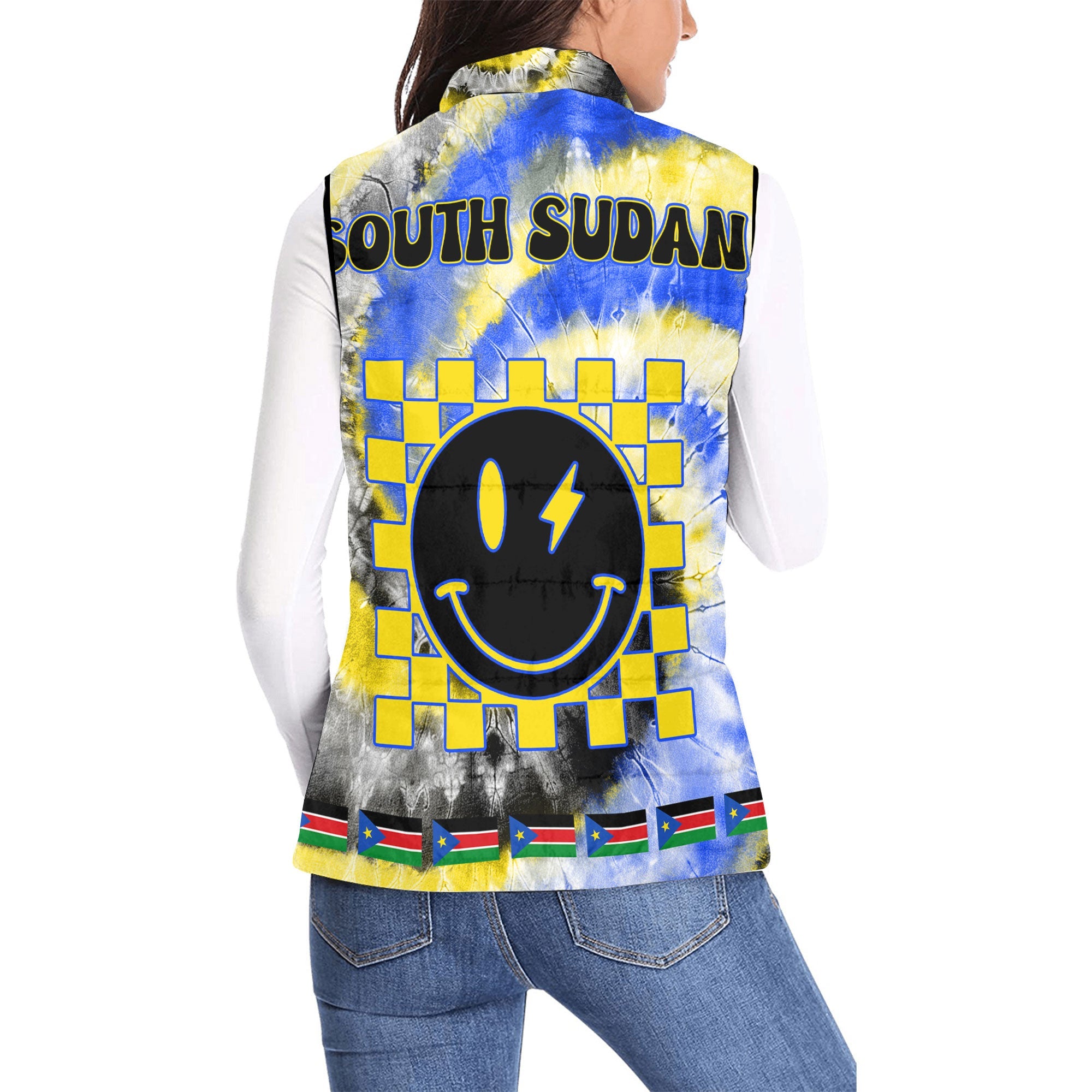 South Sudan Women Padded Jacket Vest Custom Tie Dye Style 2