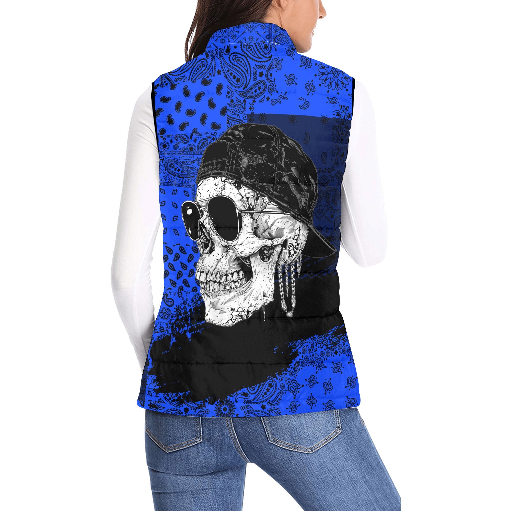 South Sudan Women Padded Jacket Vest Paisley Flag And Skull Style 2