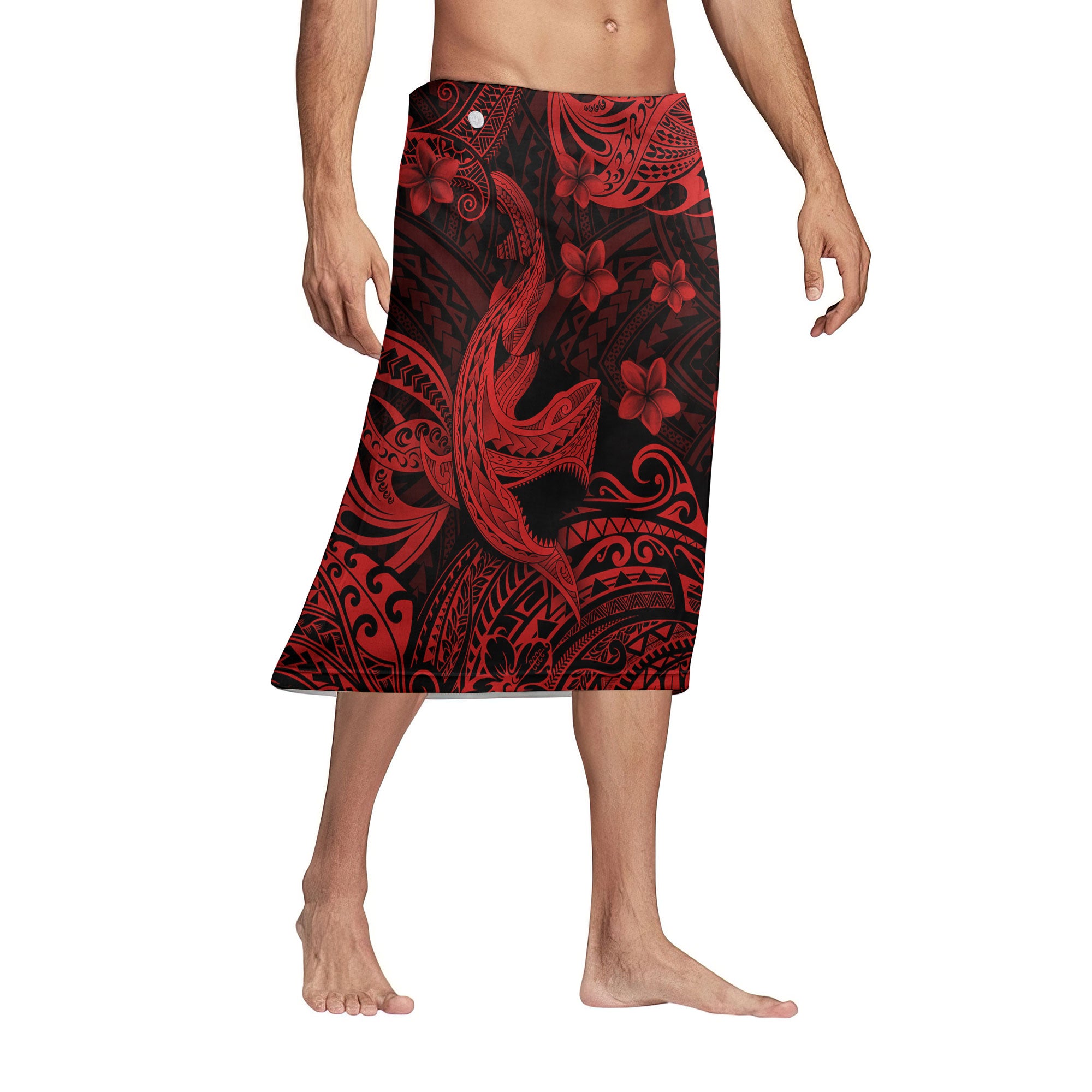 Hawaii Matching Outfits For Couples Polynesian Shark Red & Black Style - TT01