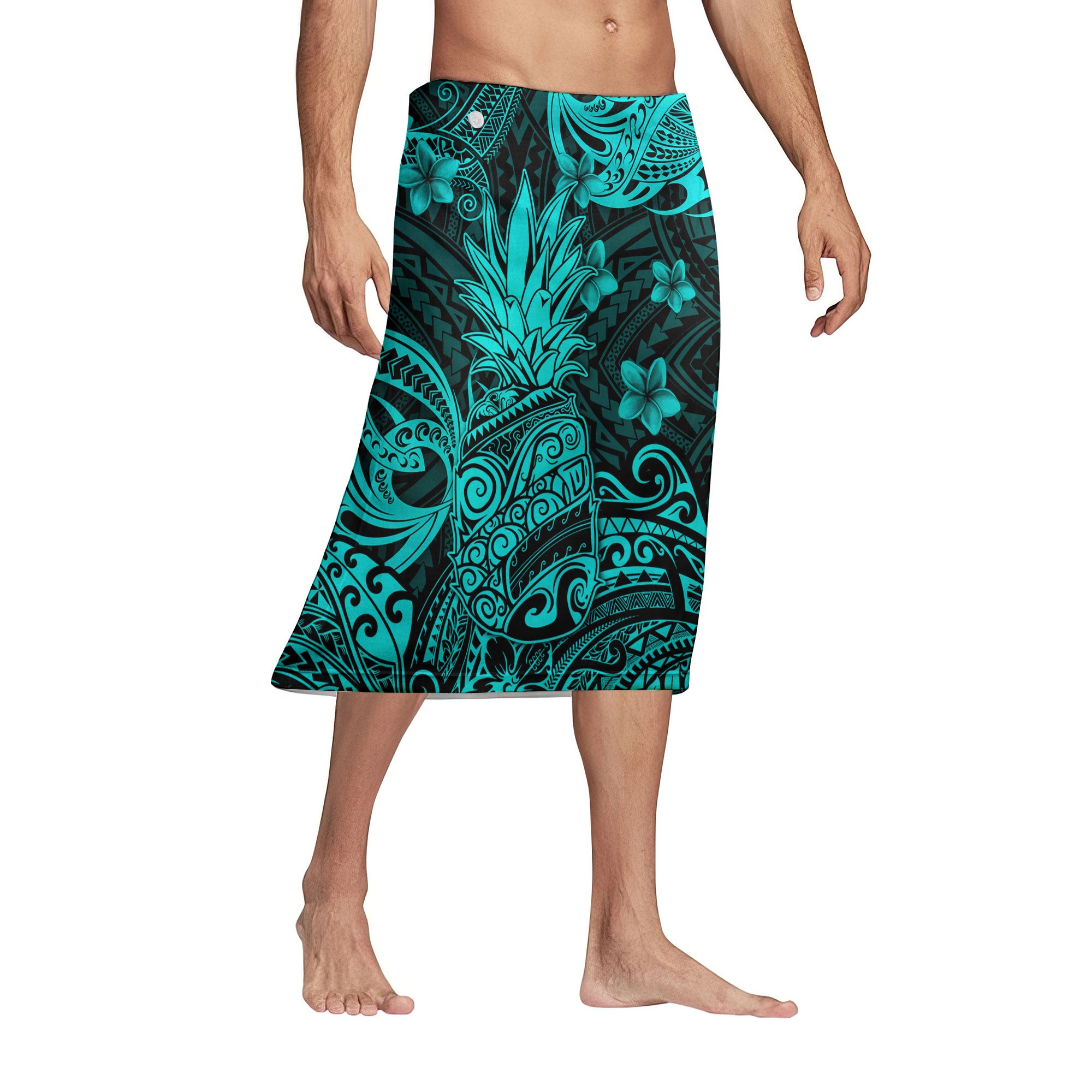 Hawaii Matching Outfits For Couples Polynesian Pineapple Turquoise Style - TT01