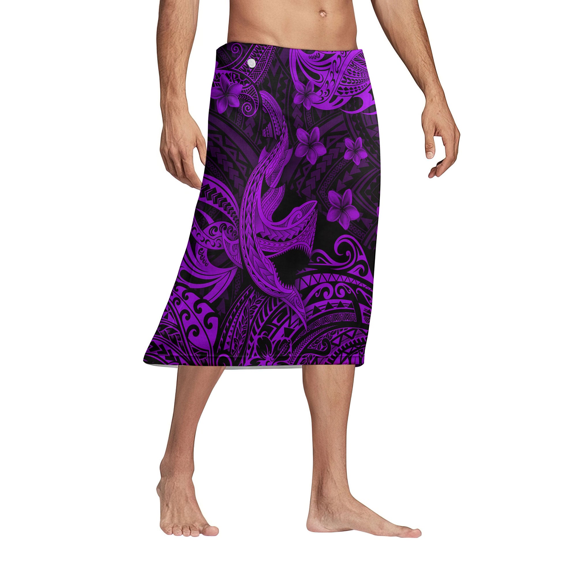 Hawaii Matching Outfits For Couples Polynesian Shark Purple & Black Style - TT01