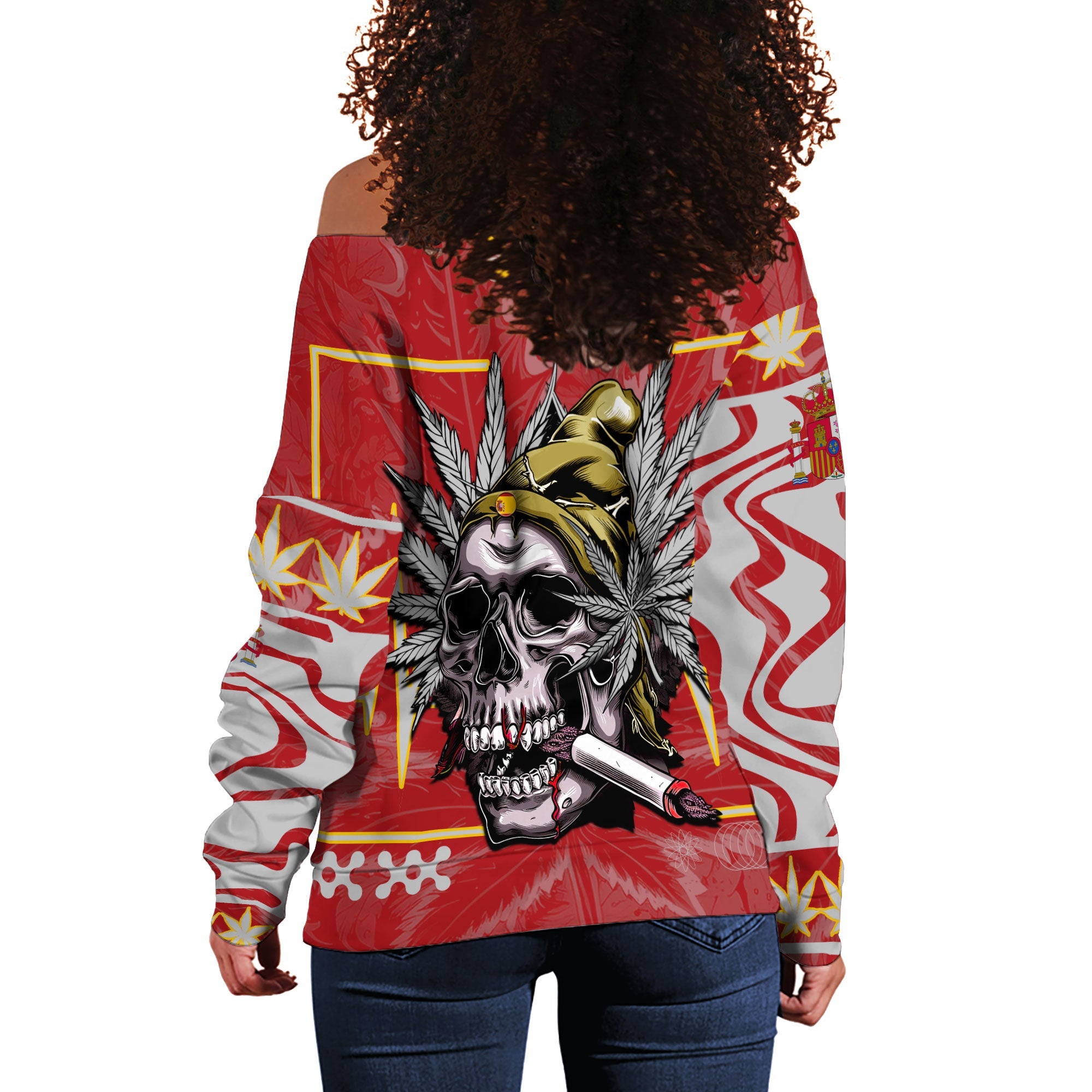 Spain Women Off Shoulder Sweatshirt Flag & Coat Of Arms Ver02 Fire The Leaf Style