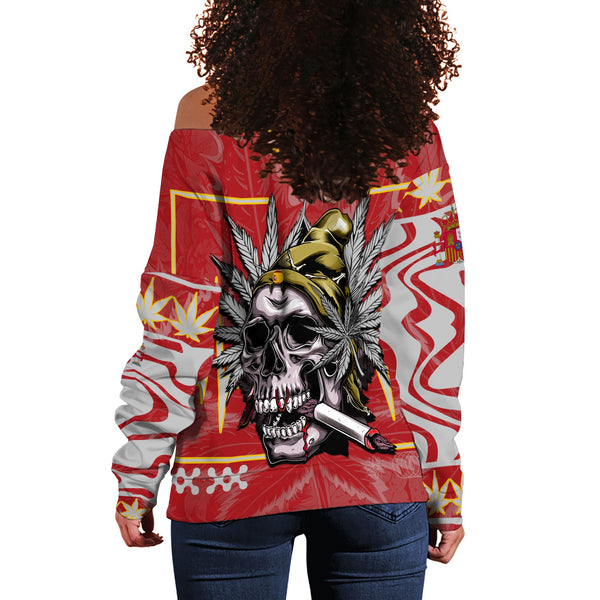 Spain Women Off Shoulder Sweatshirt Flag & Coat Of Arms Ver02 Fire The Leaf Style