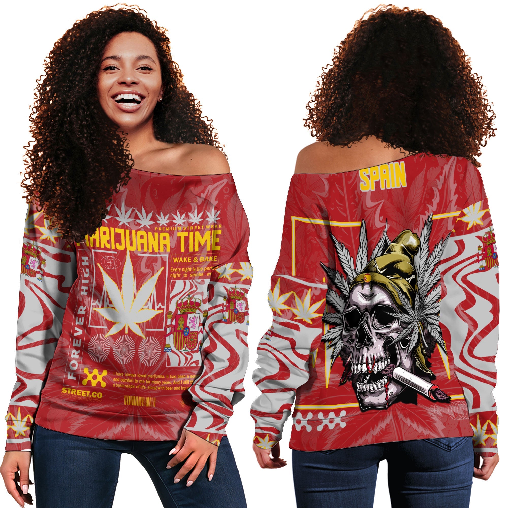 Spain Women Off Shoulder Sweatshirt Flag & Coat Of Arms Ver02 Fire The Leaf Style