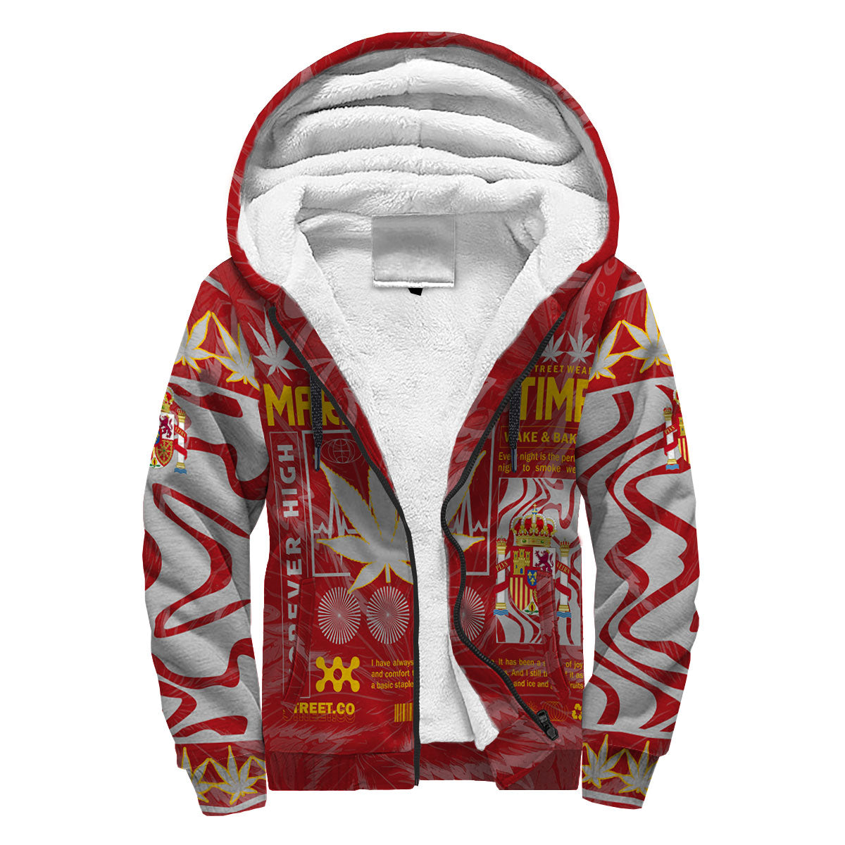 Spain Sherpa Hoodie Flag & Coat Of Arms Marijuanas Style