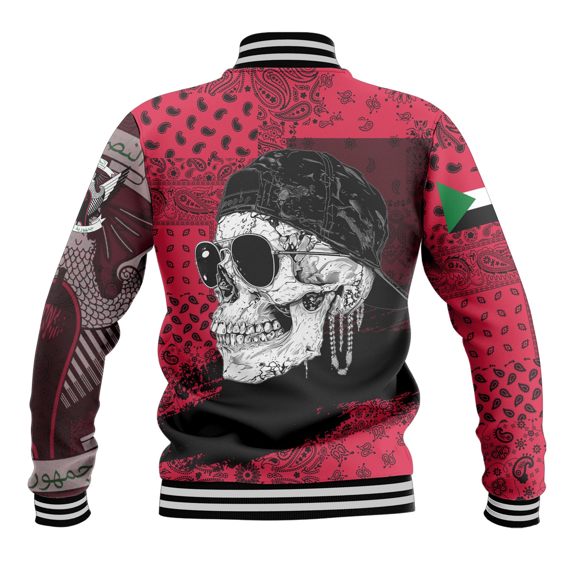 Sudan Baseball Jacket Paisley Flag And Skull Style 3