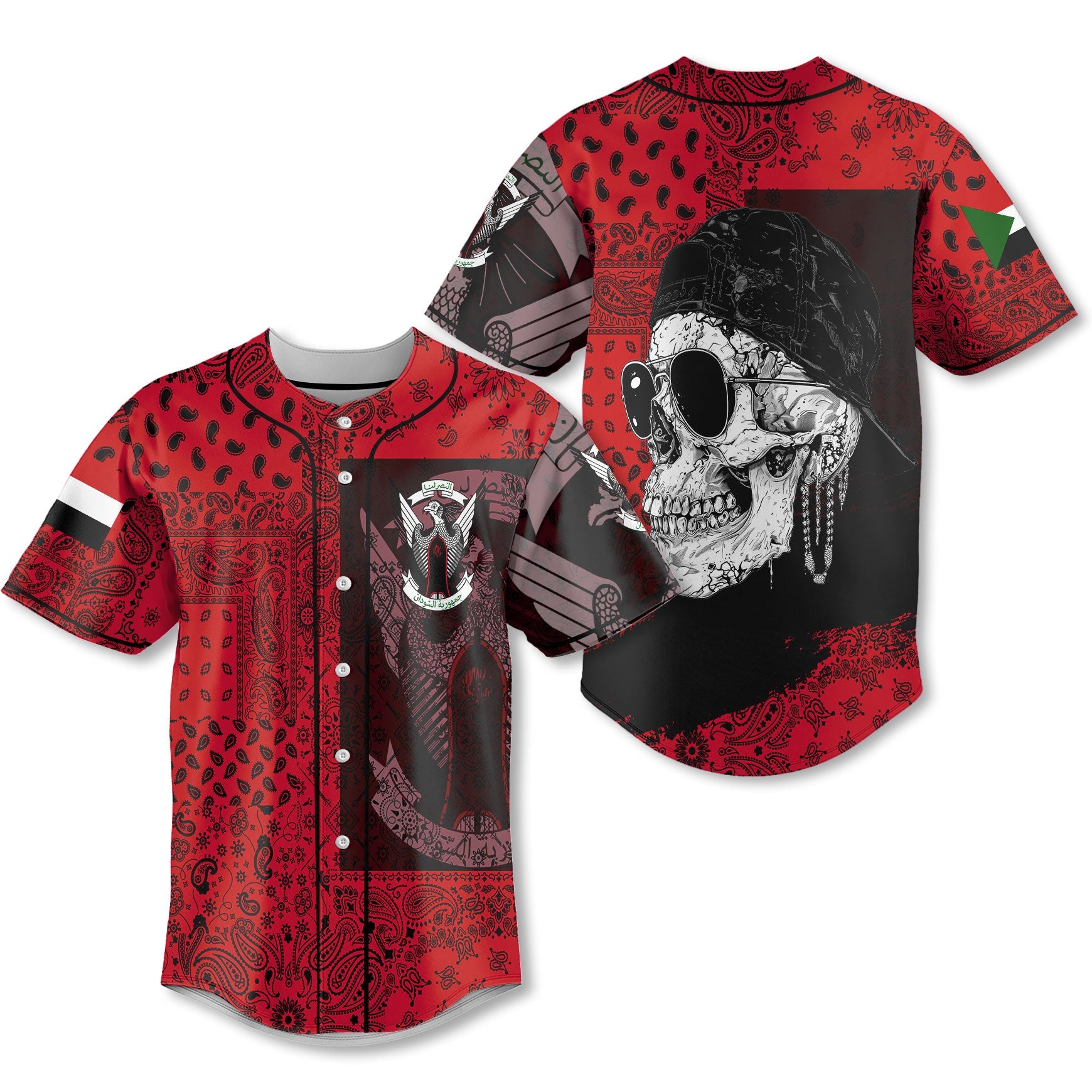 Sudan Baseball Jersey Paisley Flag And Skull Style 1