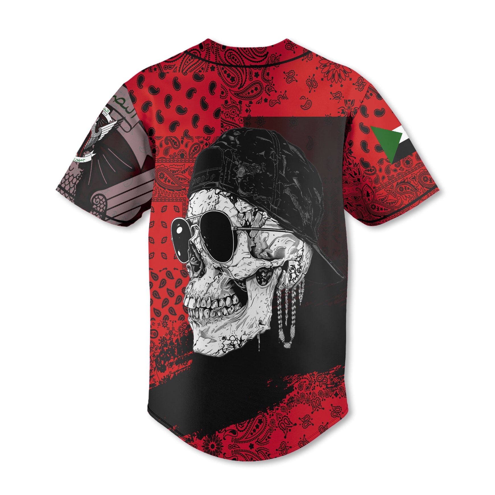 Sudan Baseball Jersey Paisley Flag And Skull Style 3