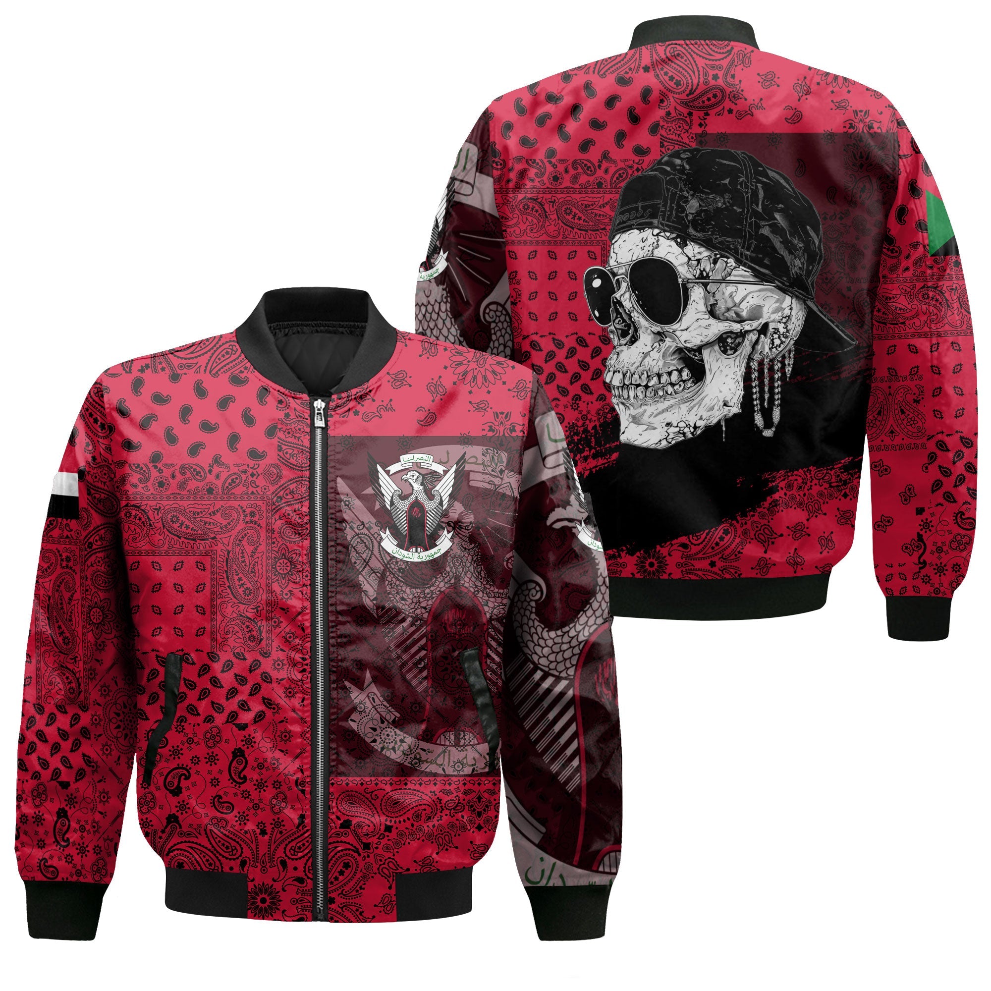 Sudan Bomber Jacket Paisley Flag And Skull Style 1