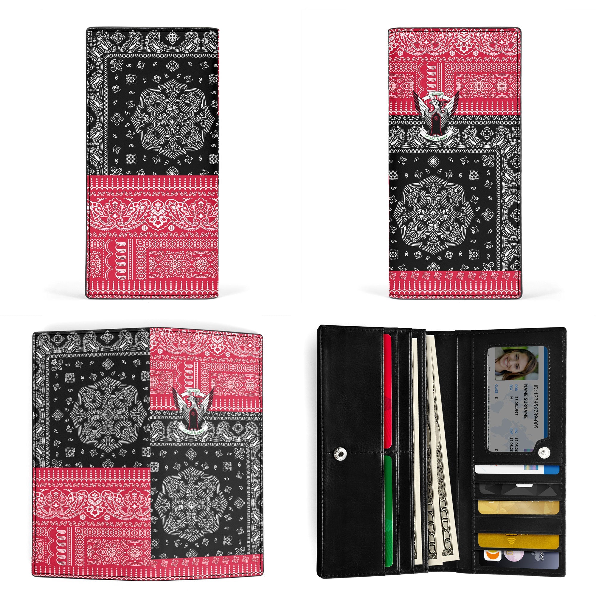 Sudan Leather Wallet Flag And Paisley Basic Style 3