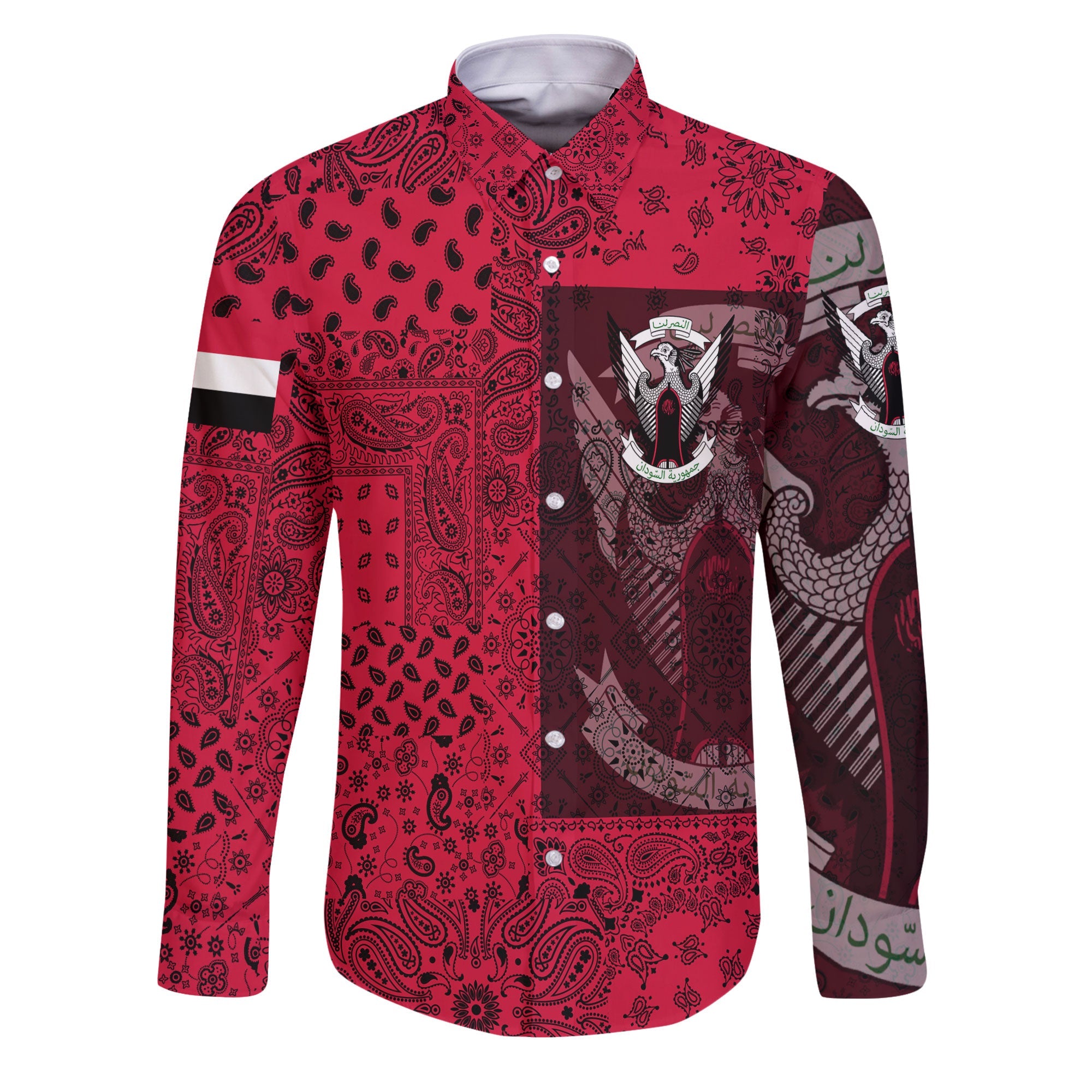 Sudan Long Sleeve Button Shirt Paisley Flag And Skull Style 1