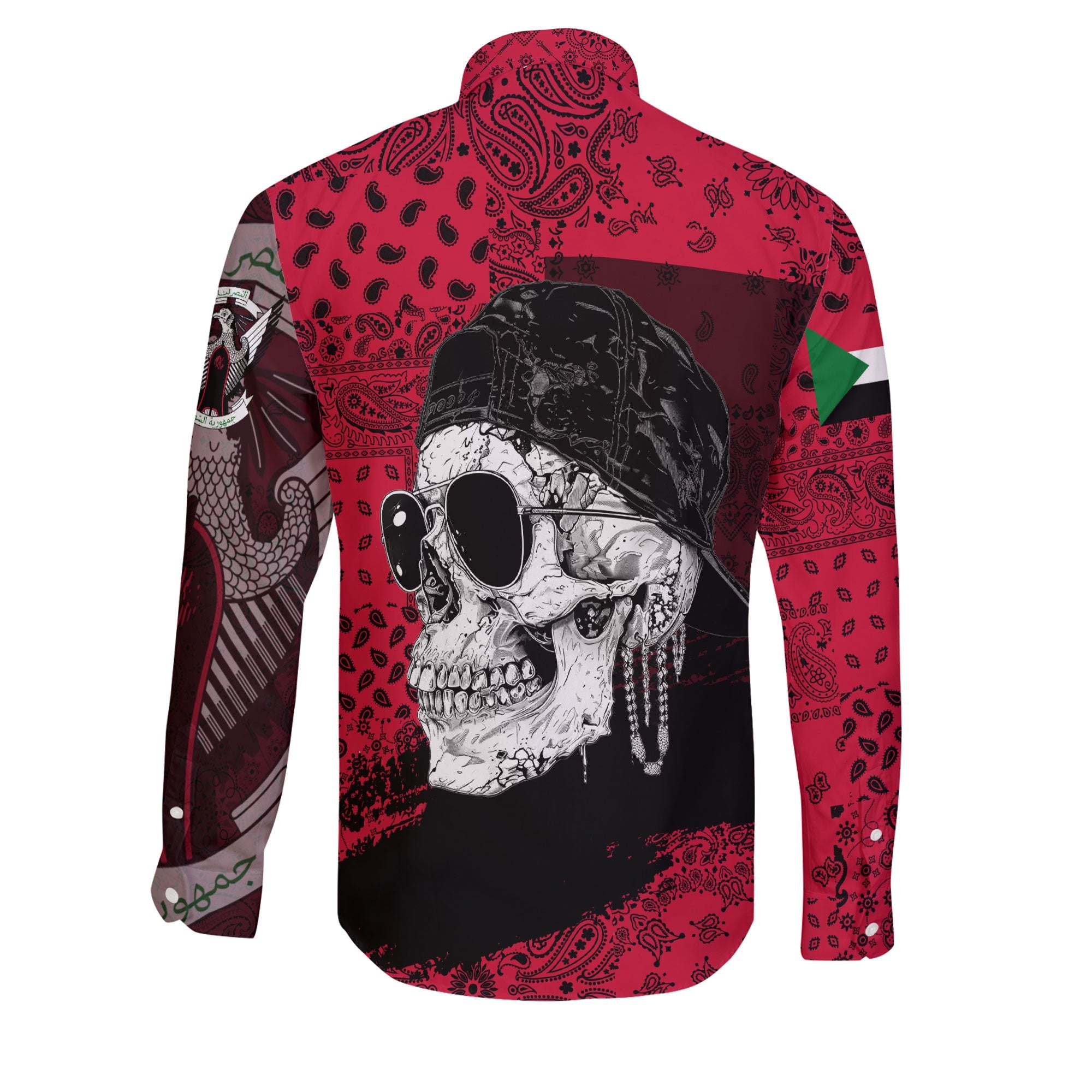 Sudan Long Sleeve Button Shirt Paisley Flag And Skull Style 2