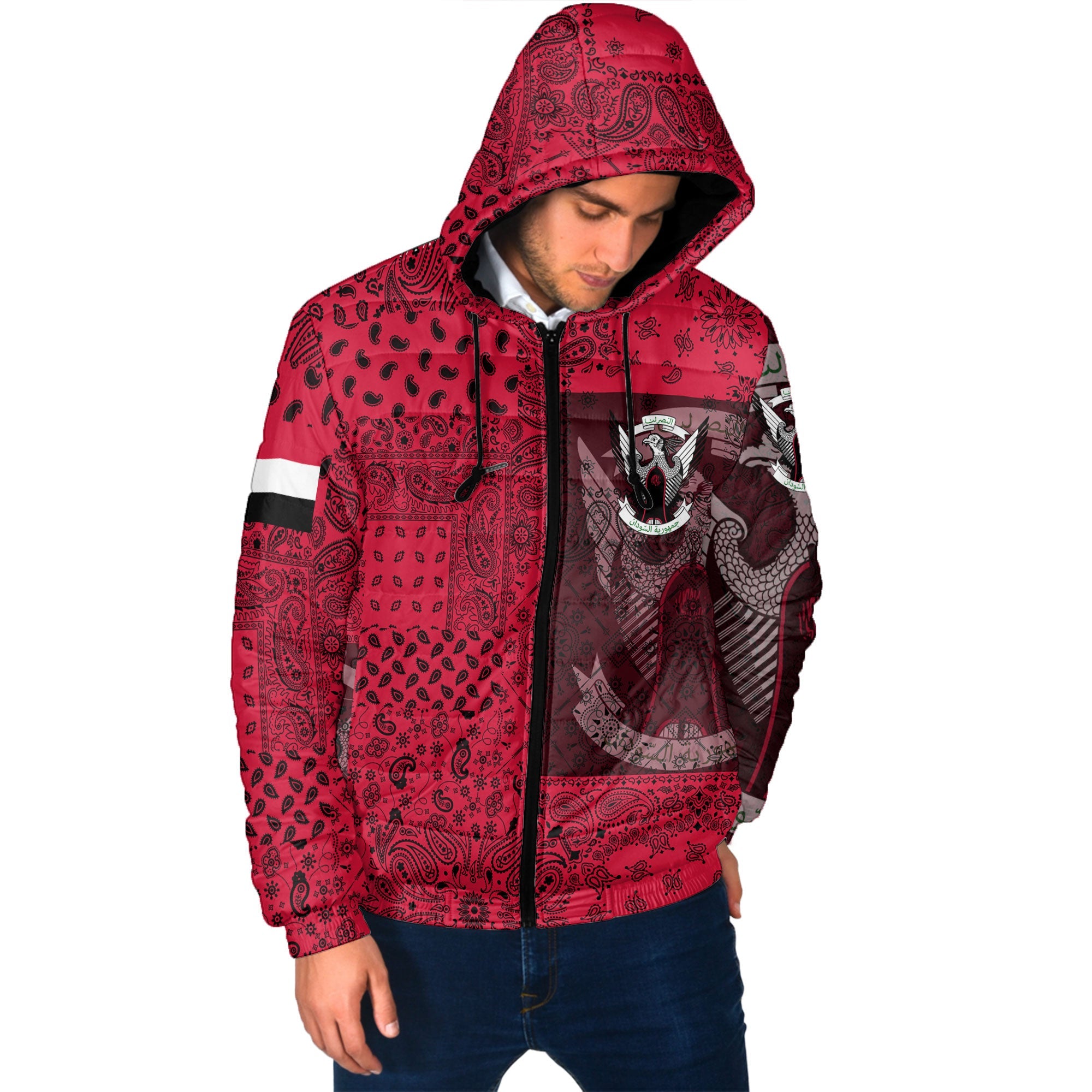 Sudan Men Hooded Padded Jacket Paisley Flag And Skull Style 2