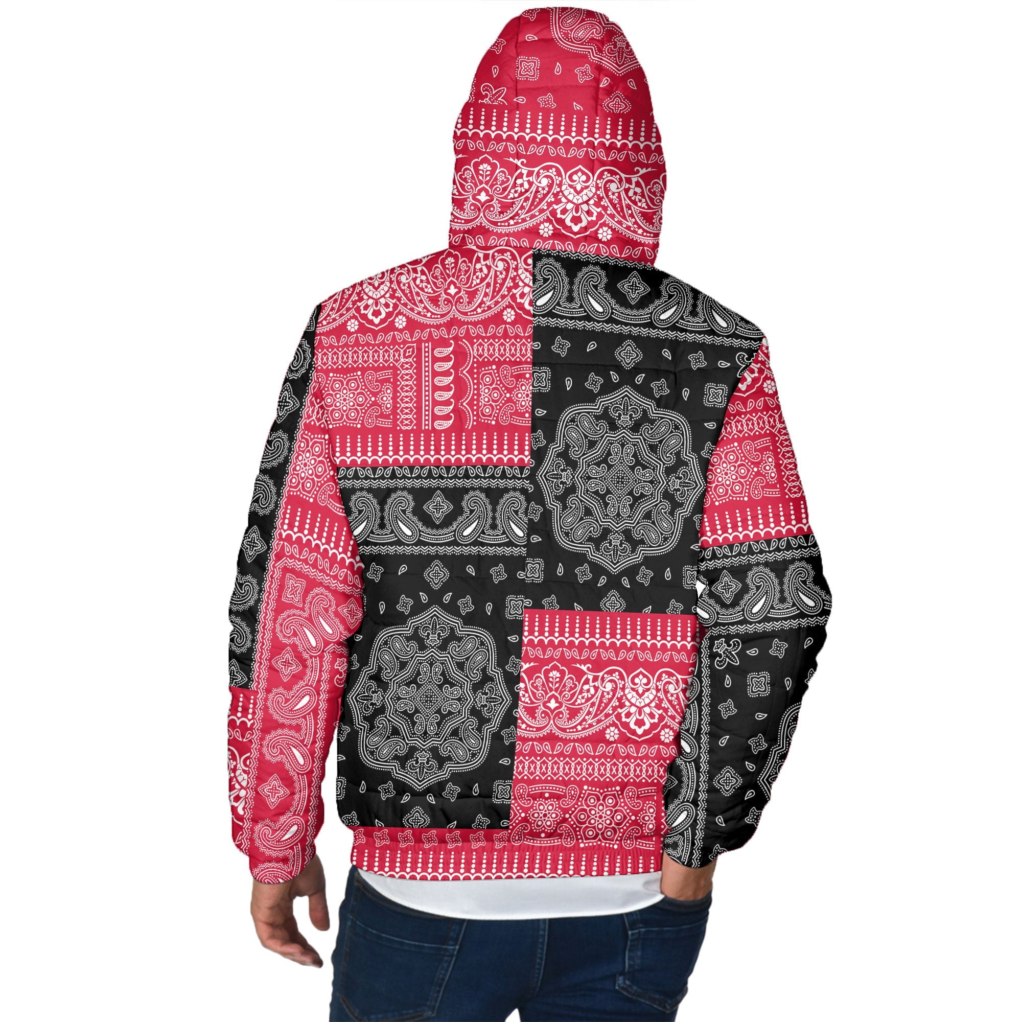 Sudan Men Hooded Padded Jacket Flag And Paisley Basic Style 3