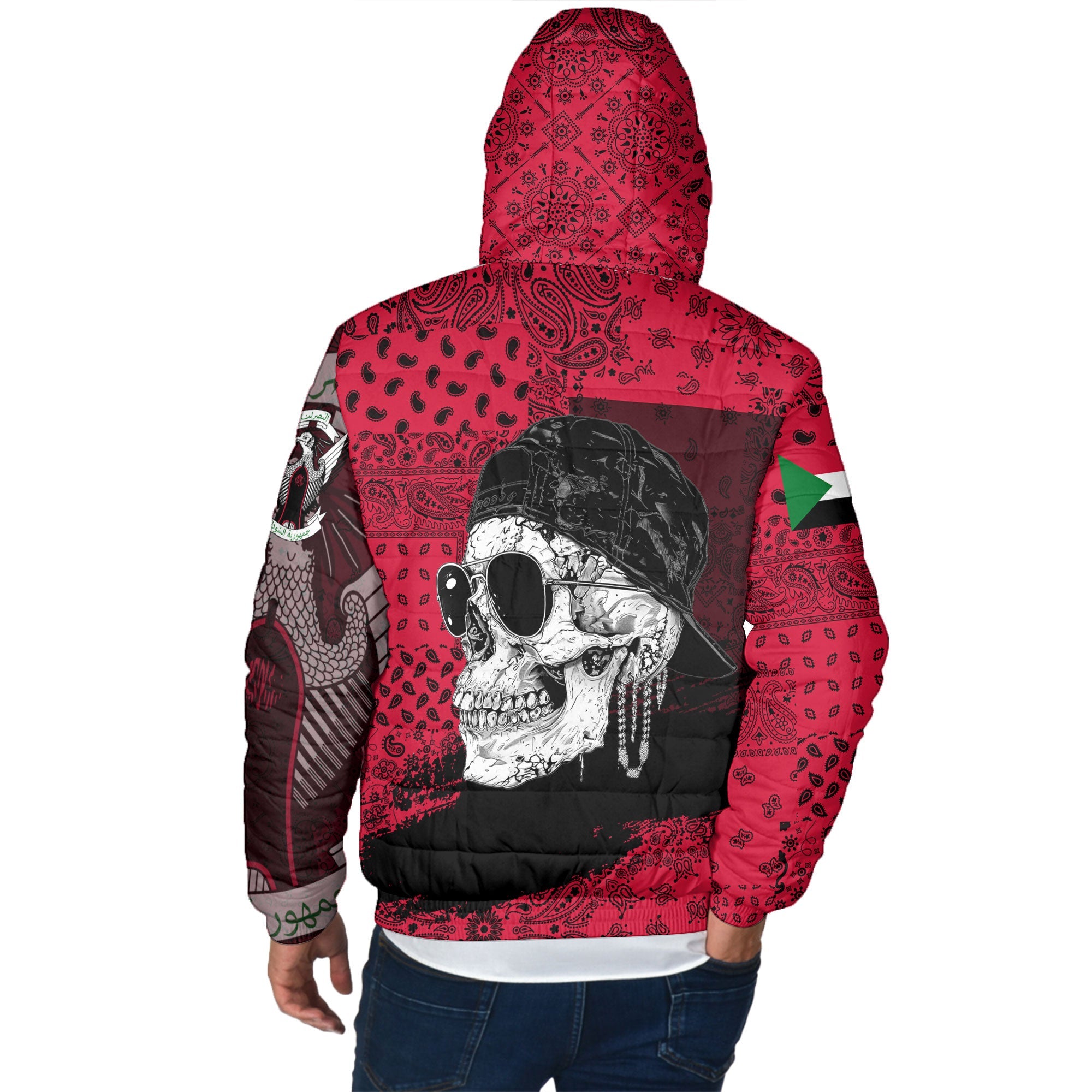 Sudan Men Hooded Padded Jacket Paisley Flag And Skull Style 3